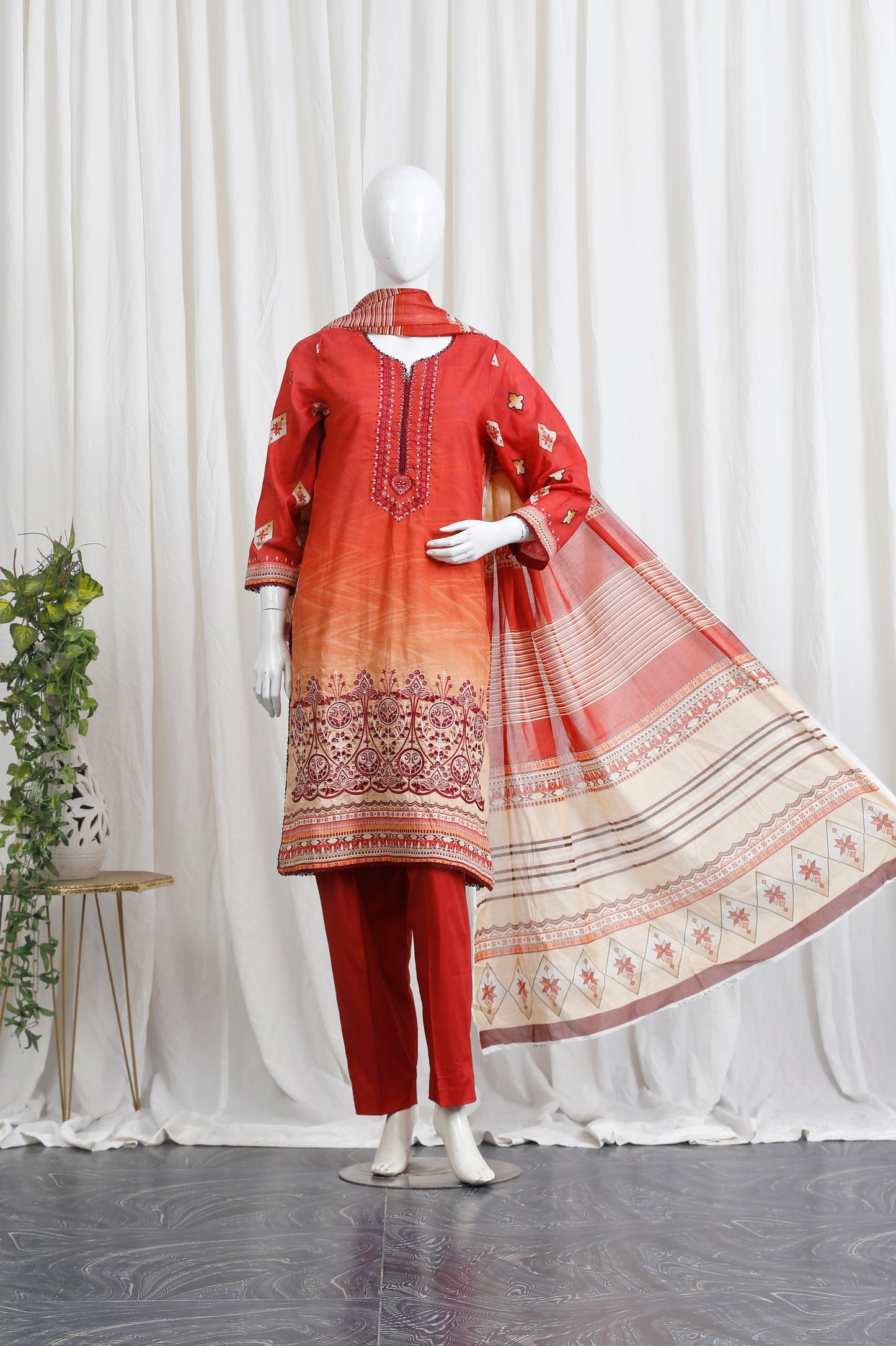 Falisha By Anaya Noor Print Emb Chickenkari 3-PC