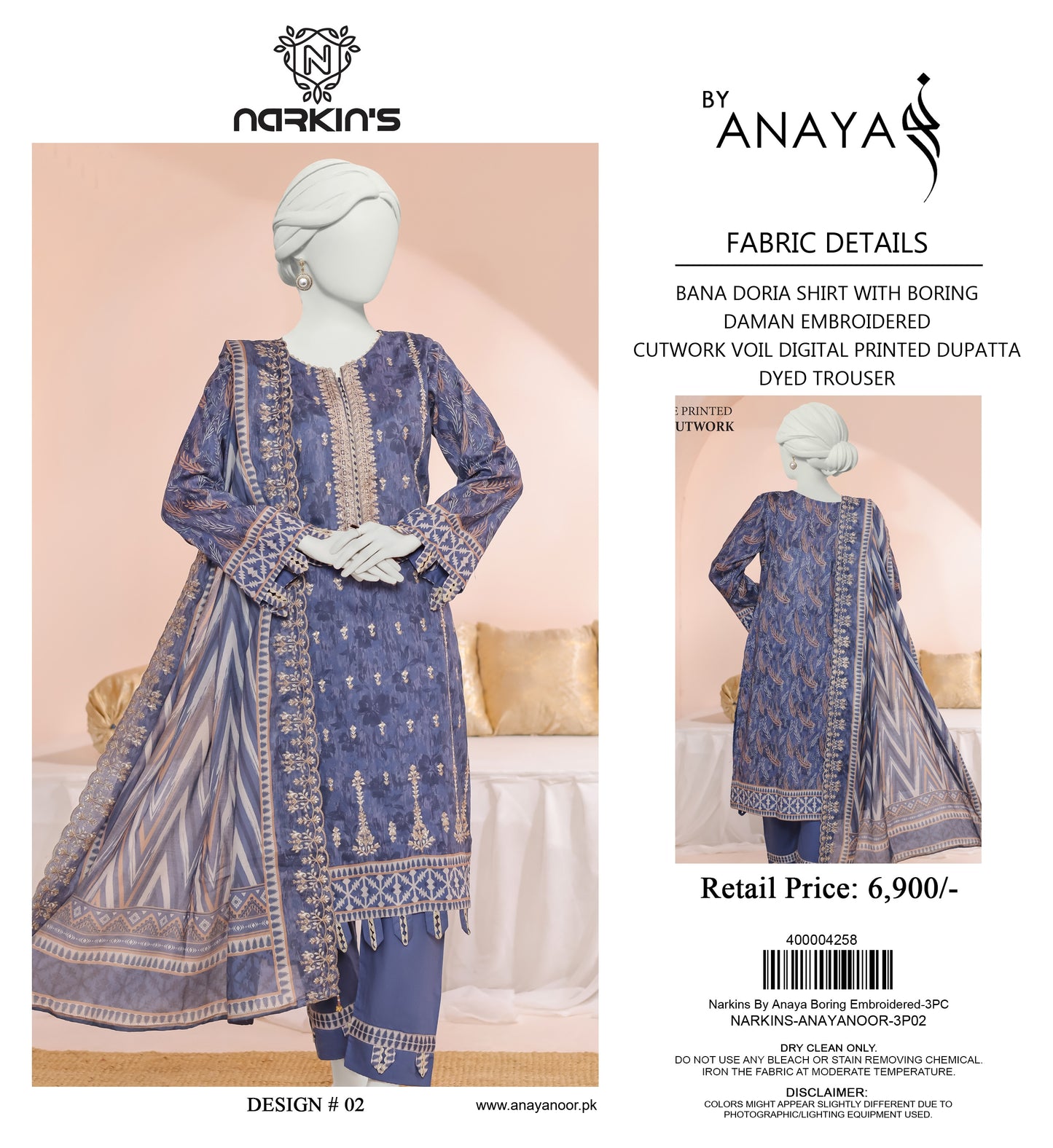 Narkins By Anaya Noor Boring Embroidered 3-PC