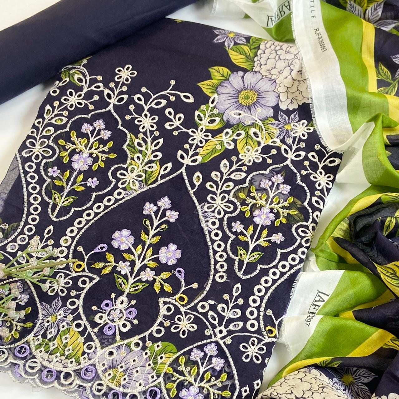 Jaffrani Premium Printed & Emb Laserkari Lawn 3PC