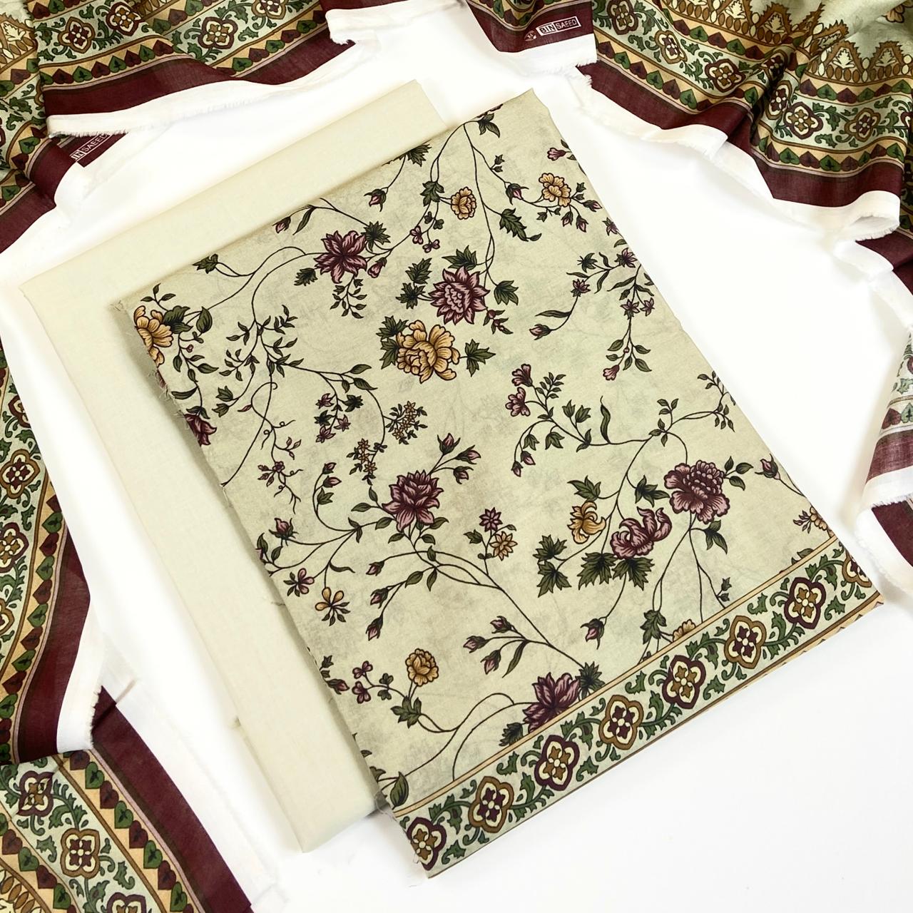 Bin Saeed Vol-01 Digital Printed Lawn 3PC