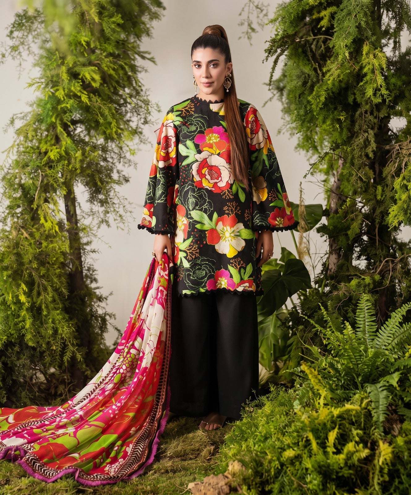 Bloom & Vogue By Naqsh Digital Printed Self Jacquard Viscose 3PC