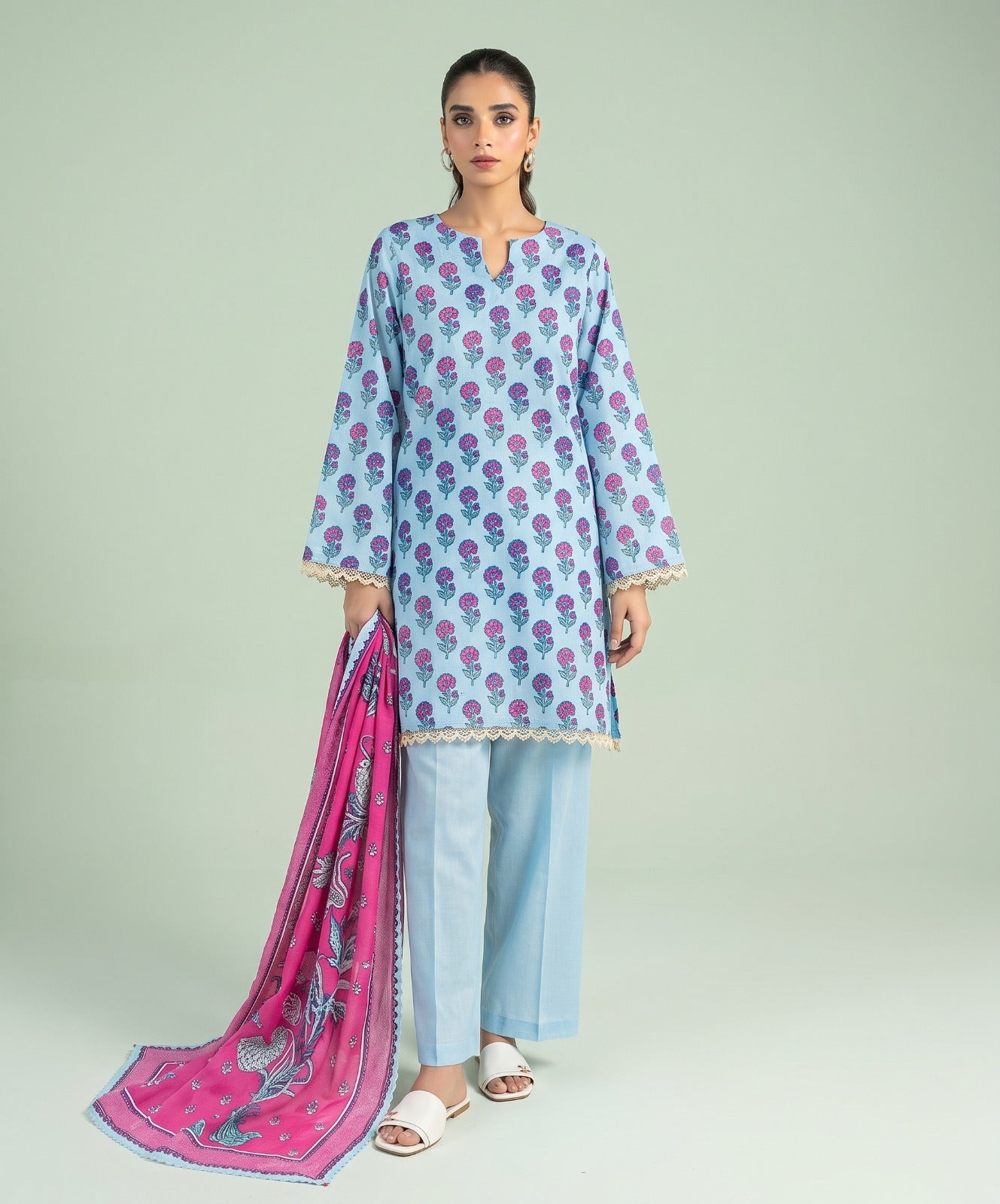 Coral By Cross Stitch Digital Printed Lawn 3PC