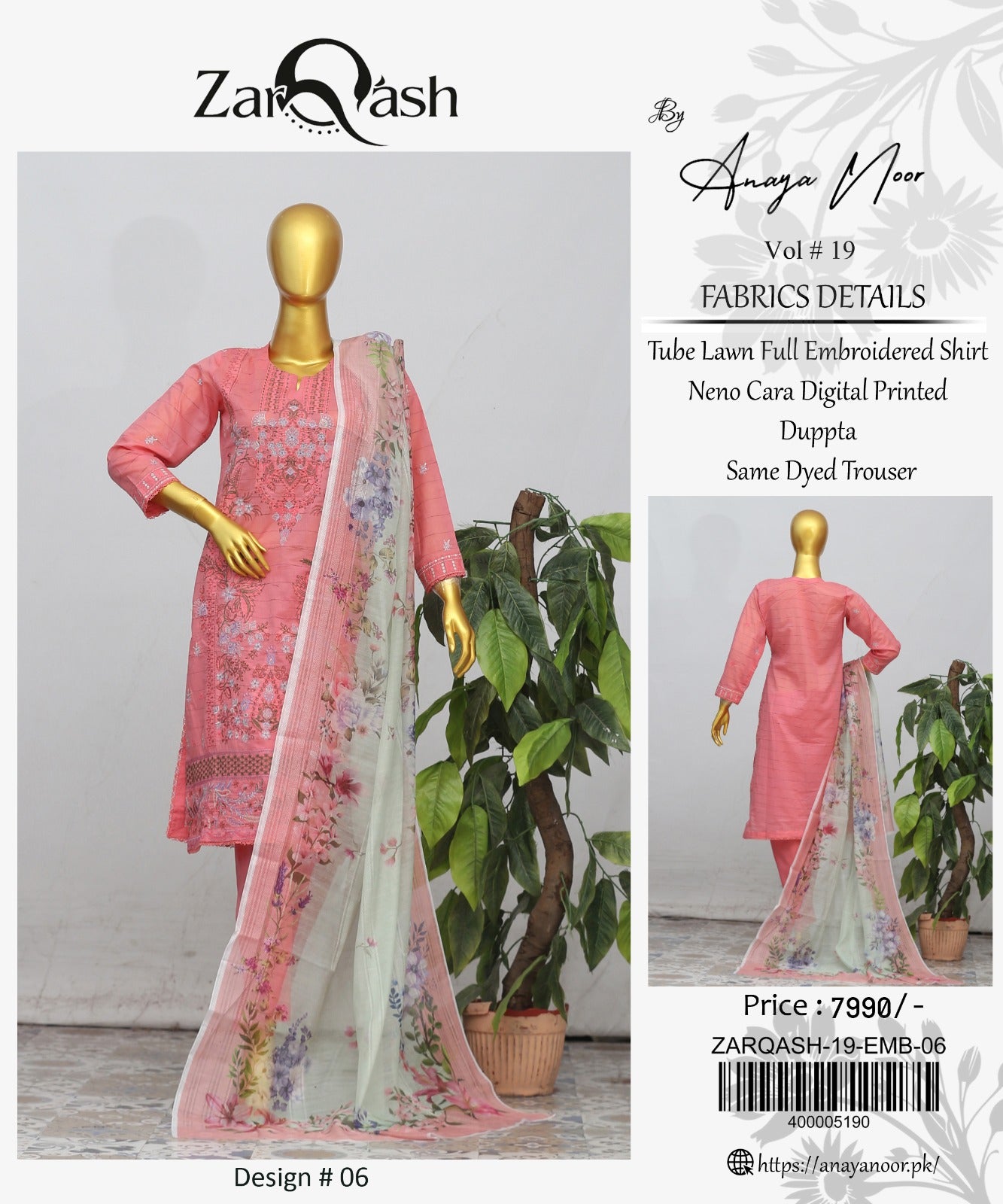 Zarqash By Anaya Noor Emb Lawn 3-PC