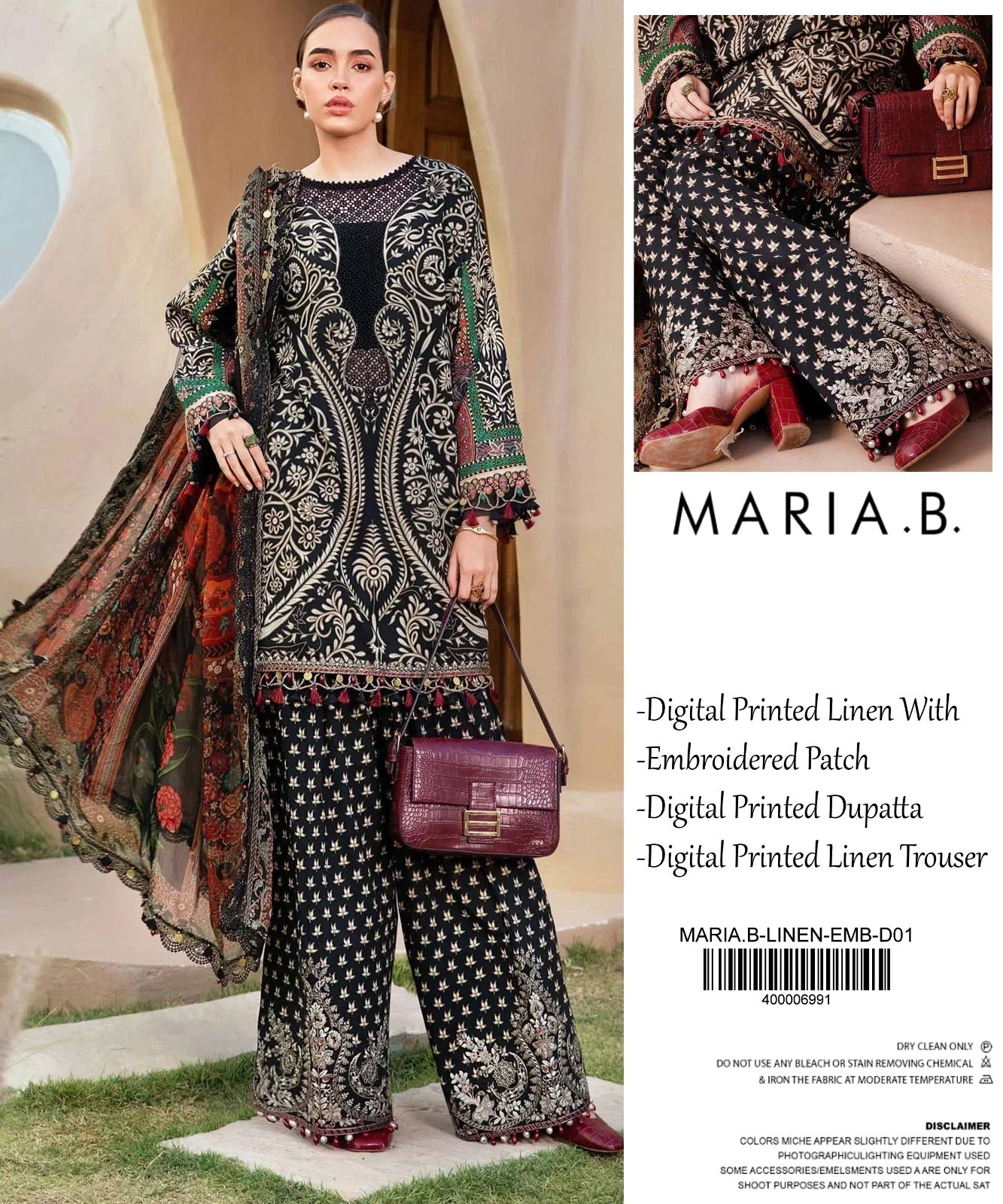 Maria B Printed Linen With Emb Patches 3PC