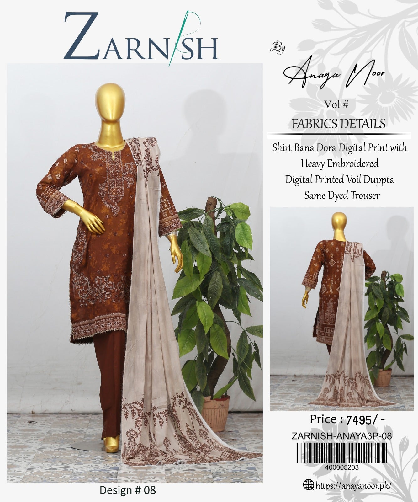 Zarnish By Anaya Noor Heavy Emb Lawn 3PC