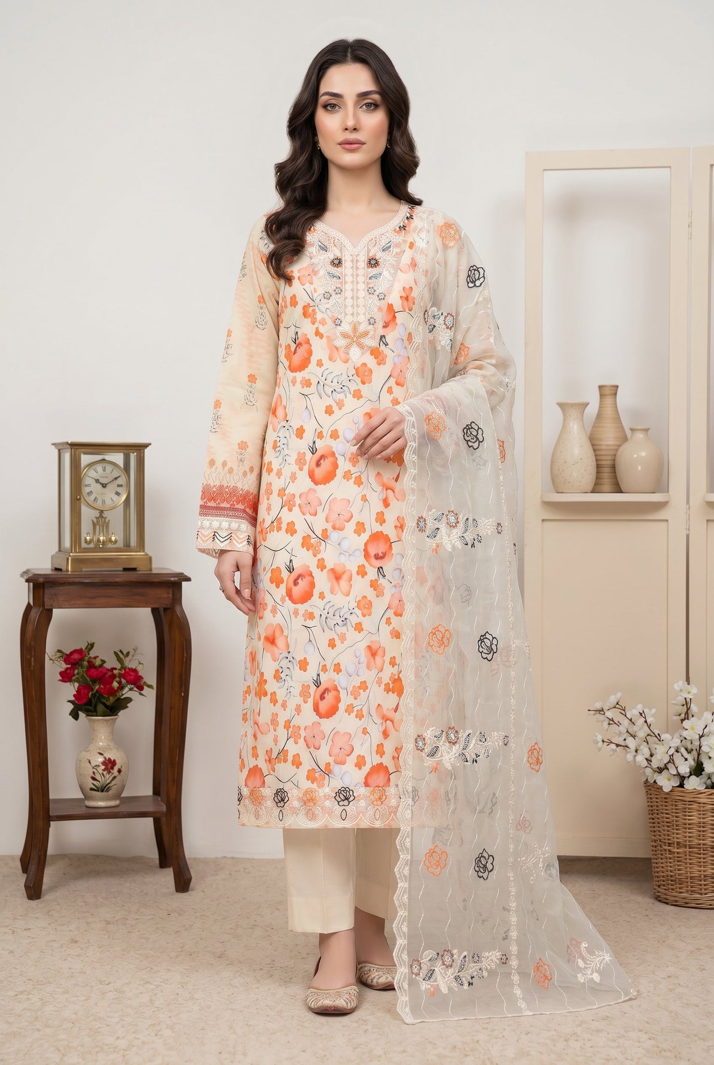 Marvel By Anaya Noor Digital Printed Lawn With Emb Patches-3PC