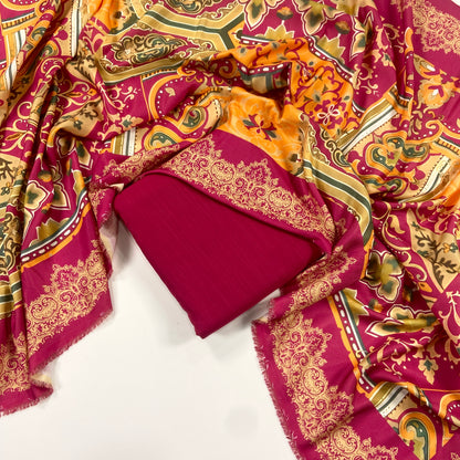 Maria B Khaddar Dyed Matching Suit With Wool Shawl-3PC