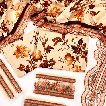 Aneelas Printed Linen With Emb Patches 3PC