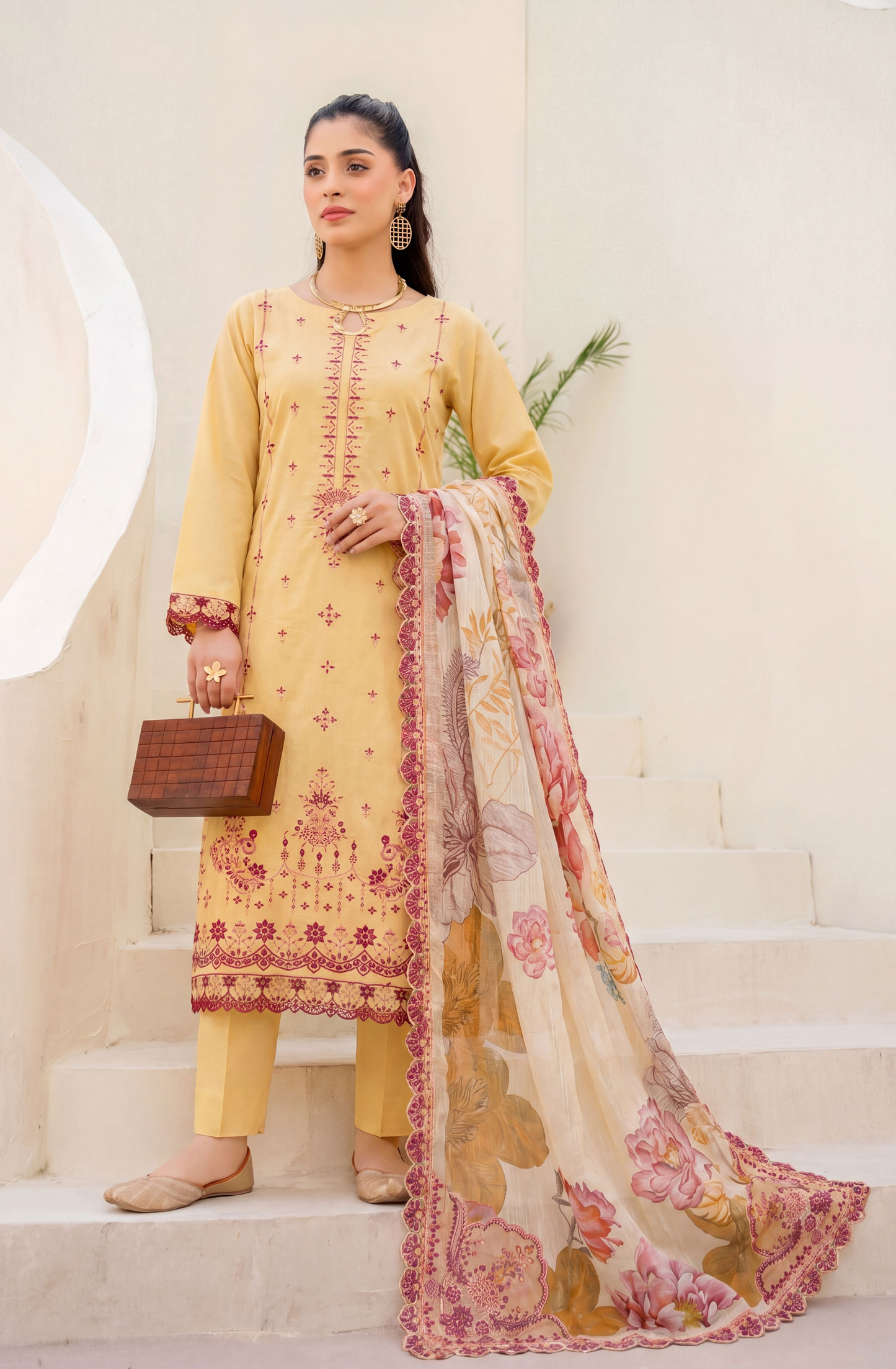 Meadows By Anaya Noor Emb Lawn With Organza Patches 3PC
