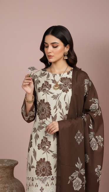 Moneva By Anaya Noor Digital Printed Chickenkari Lawn 3PC