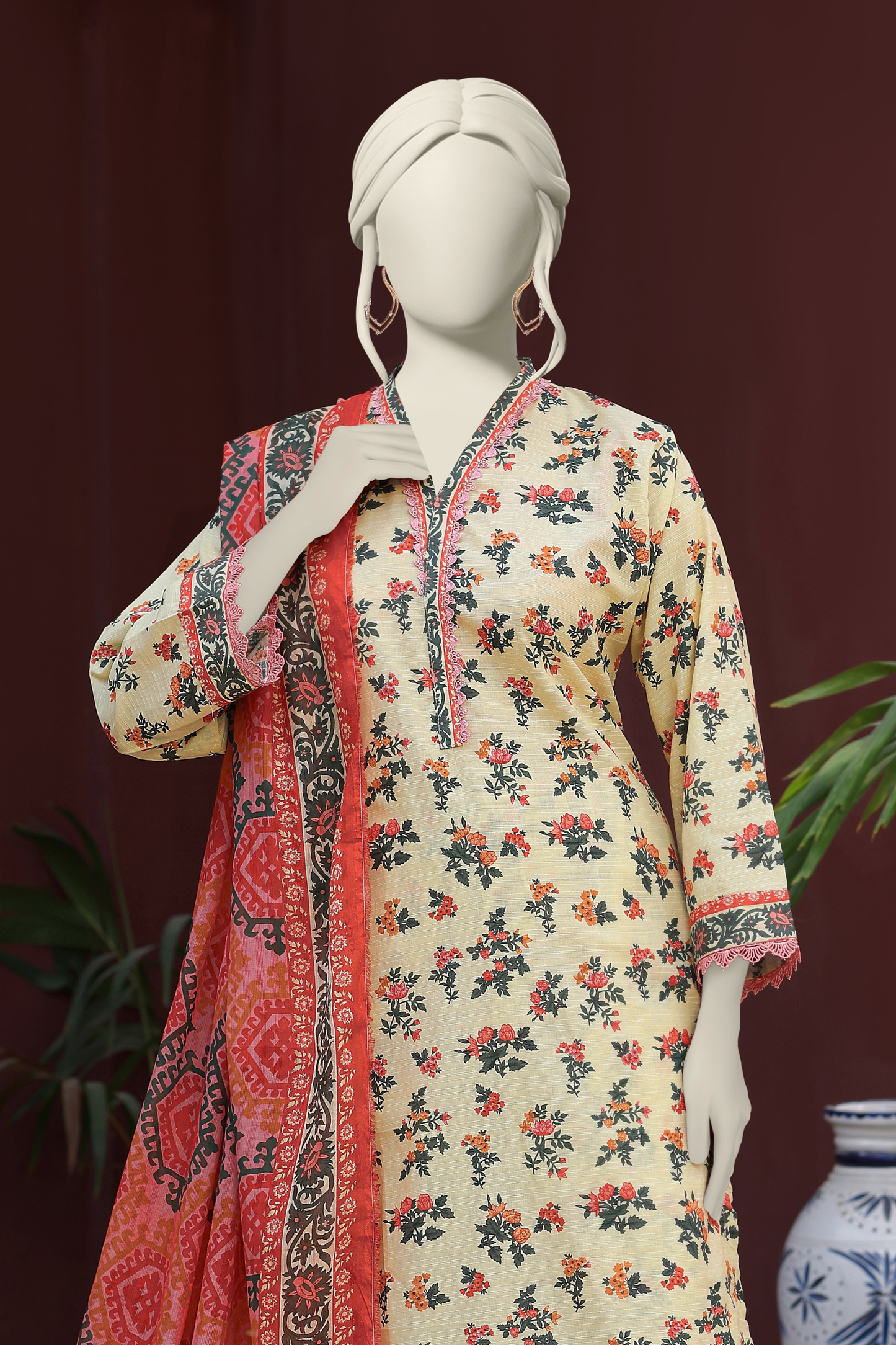 Almeerah Digital Printed Stripe Dora 3PC
