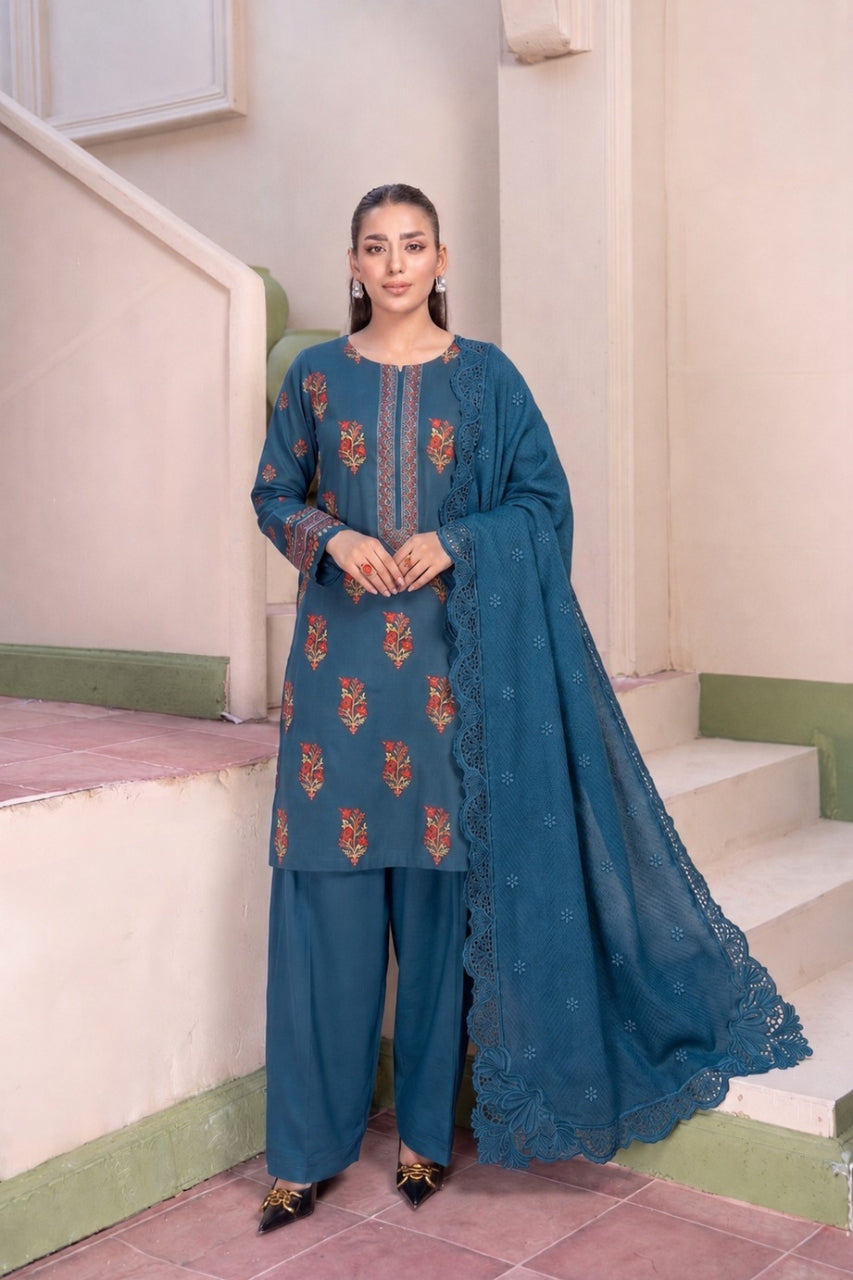 Fasana By Shanaya Plain Emb Dhanak 3PC