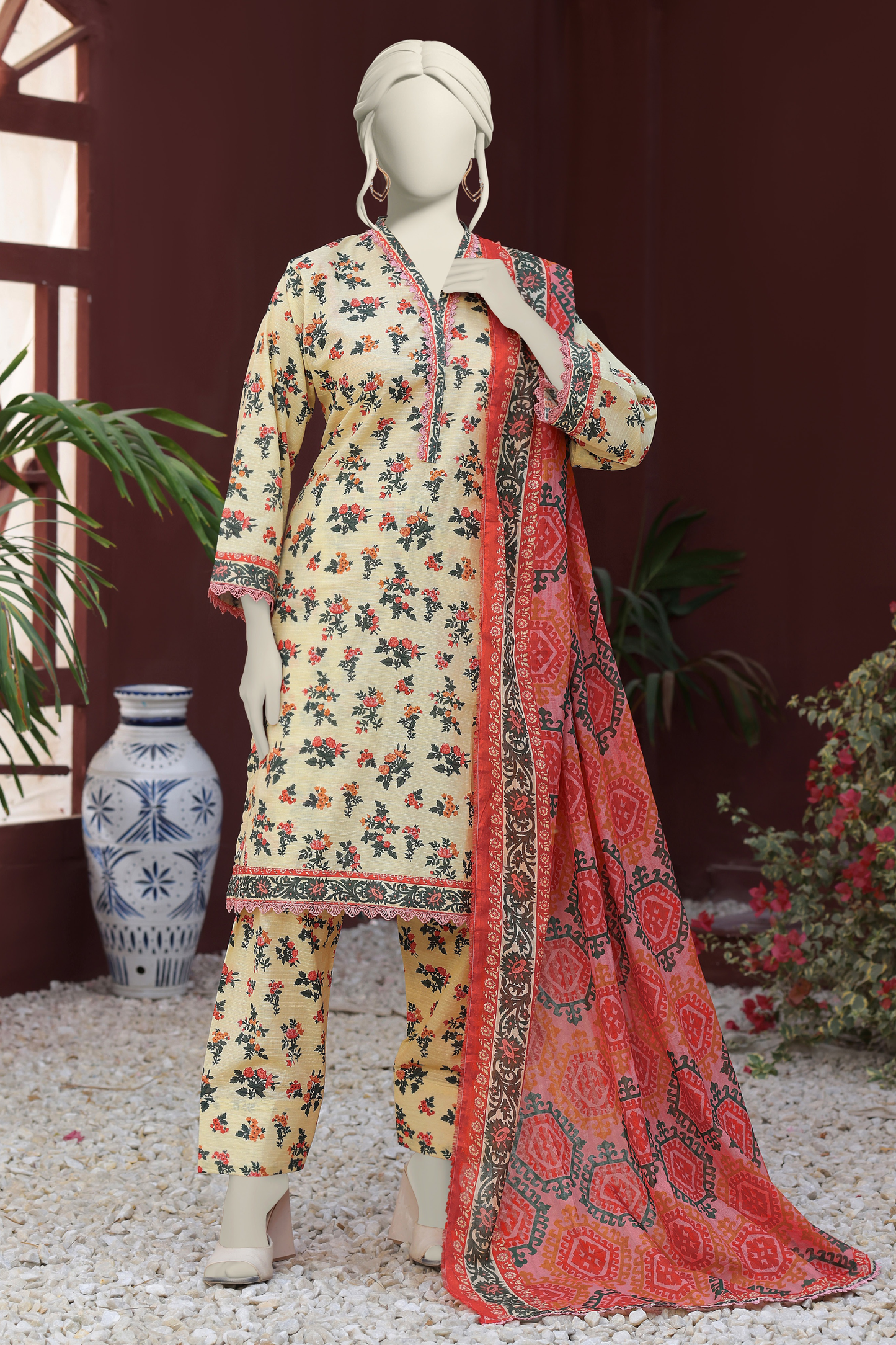 Almeerah Digital Printed Stripe Dora 3PC