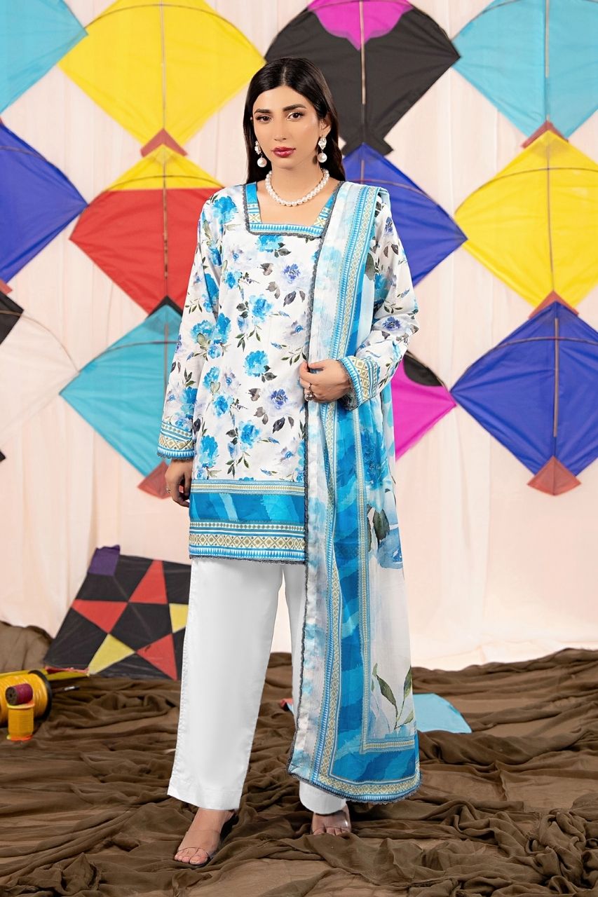 Zesh Airjet Printed Lawn With Bamber Chiffon Dupatta 3PC