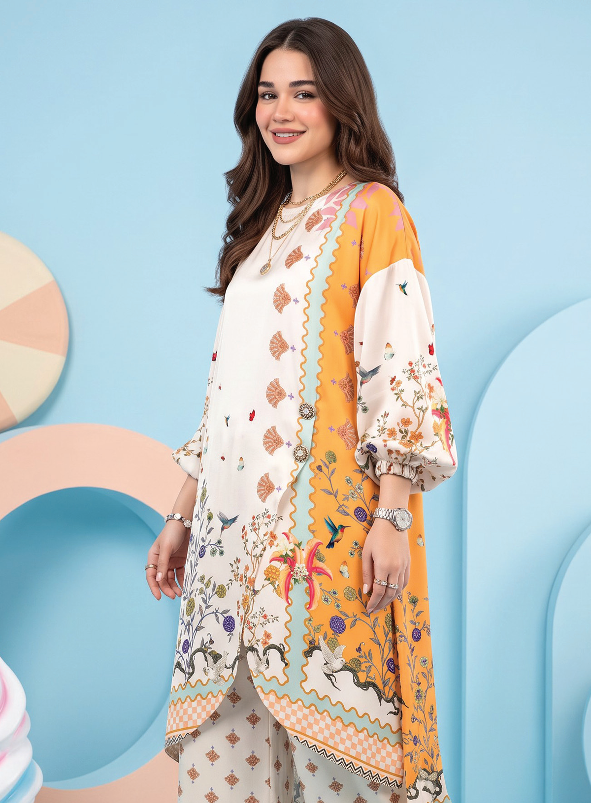 Zesh Winter Essential Printed Silk 2PC