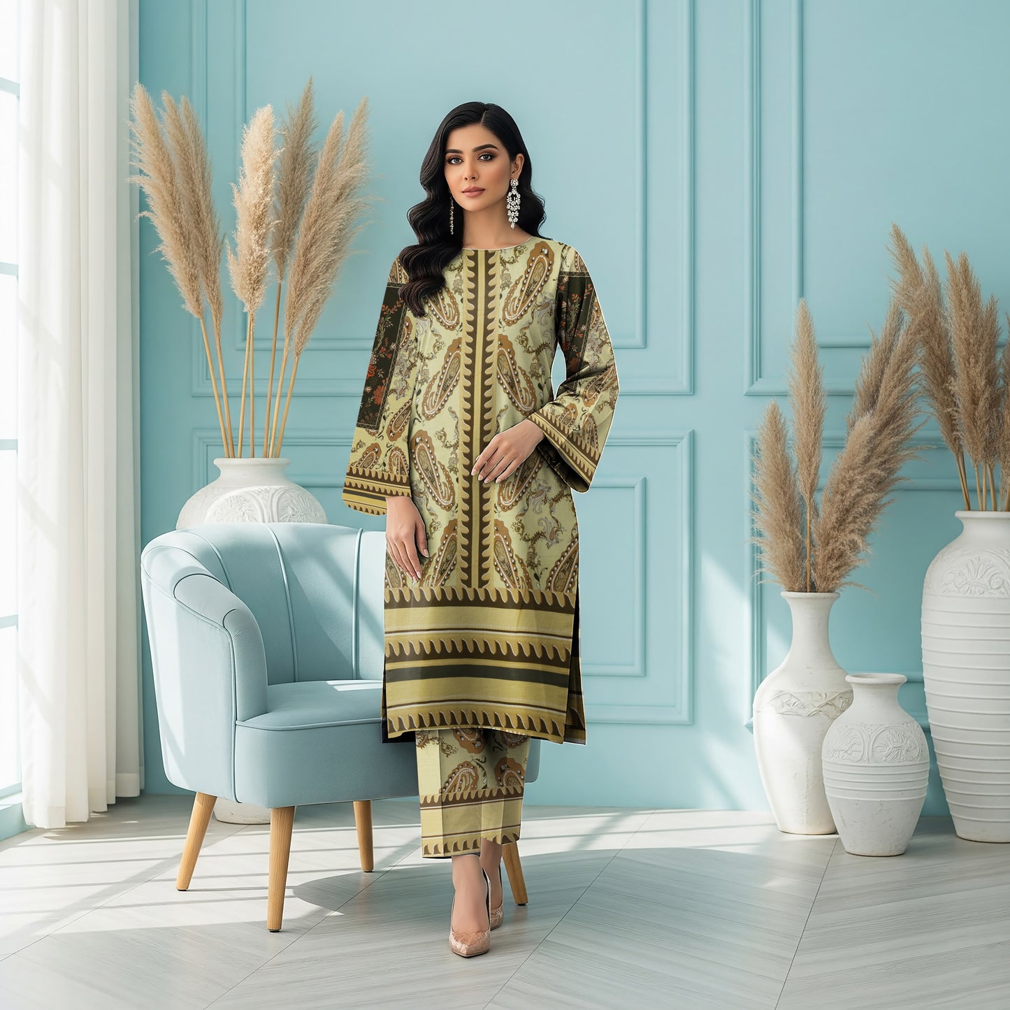 Anaya Noor Printed Lawn Co-ard Set 2PC