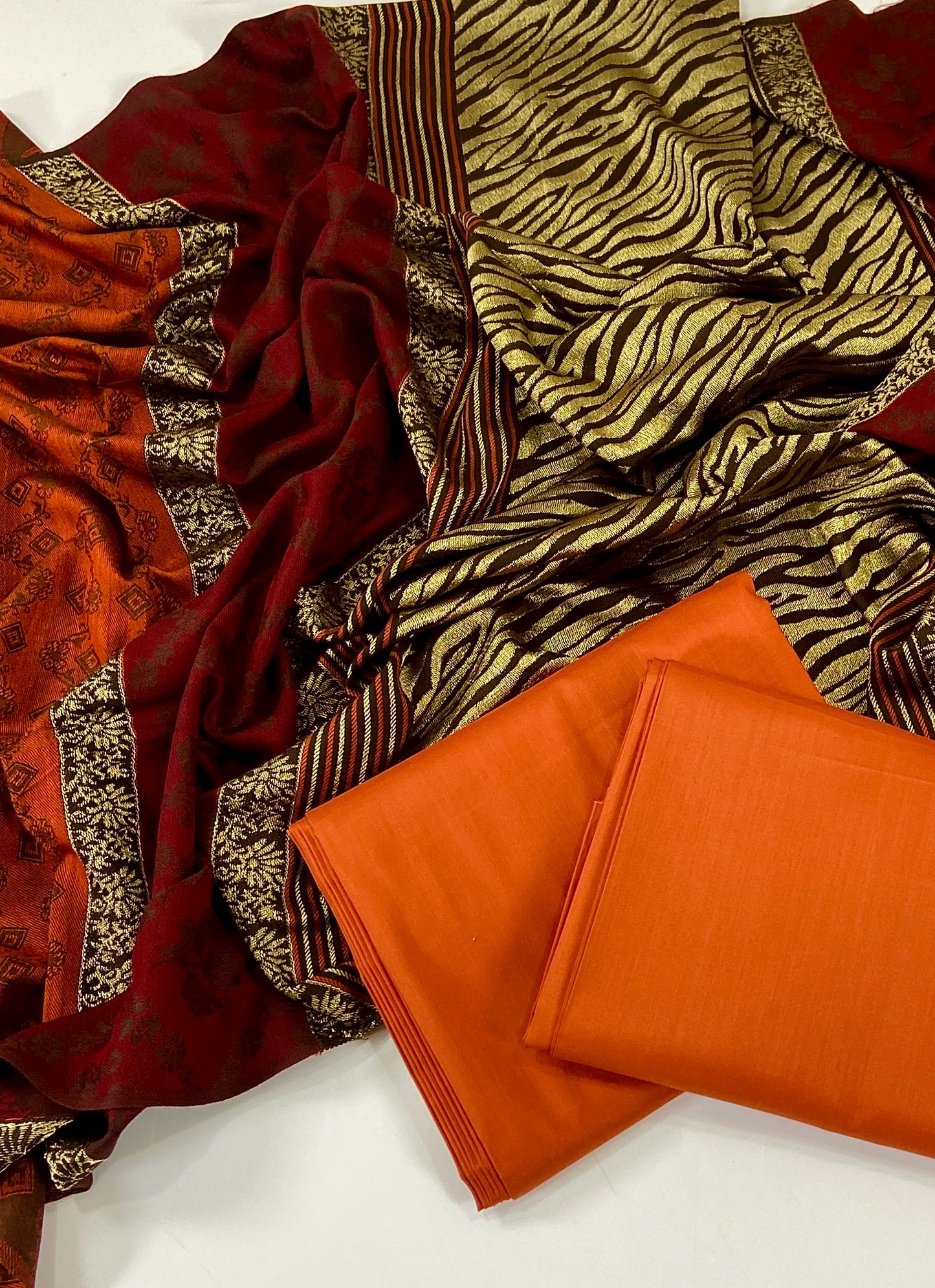Linen Shirt And Trouser With Fancy Wool Jacquard Shawl 3PC