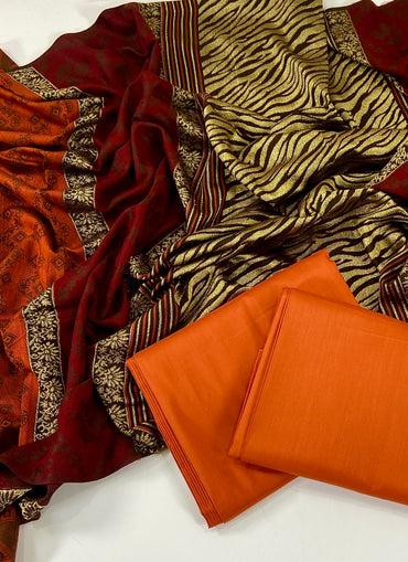 Linen Shirt And Trouser With Fancy Wool Jacquard Shawl 3PC