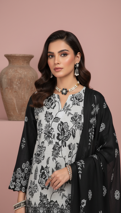 Moneva By Anaya Noor Digital Printed Chickenkari Lawn 3PC