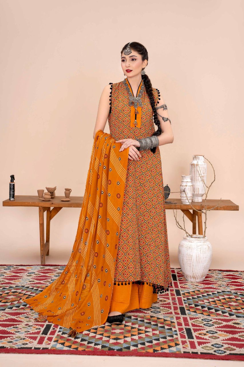 Ajrak By Premium Digital Printed Lawn 3PC