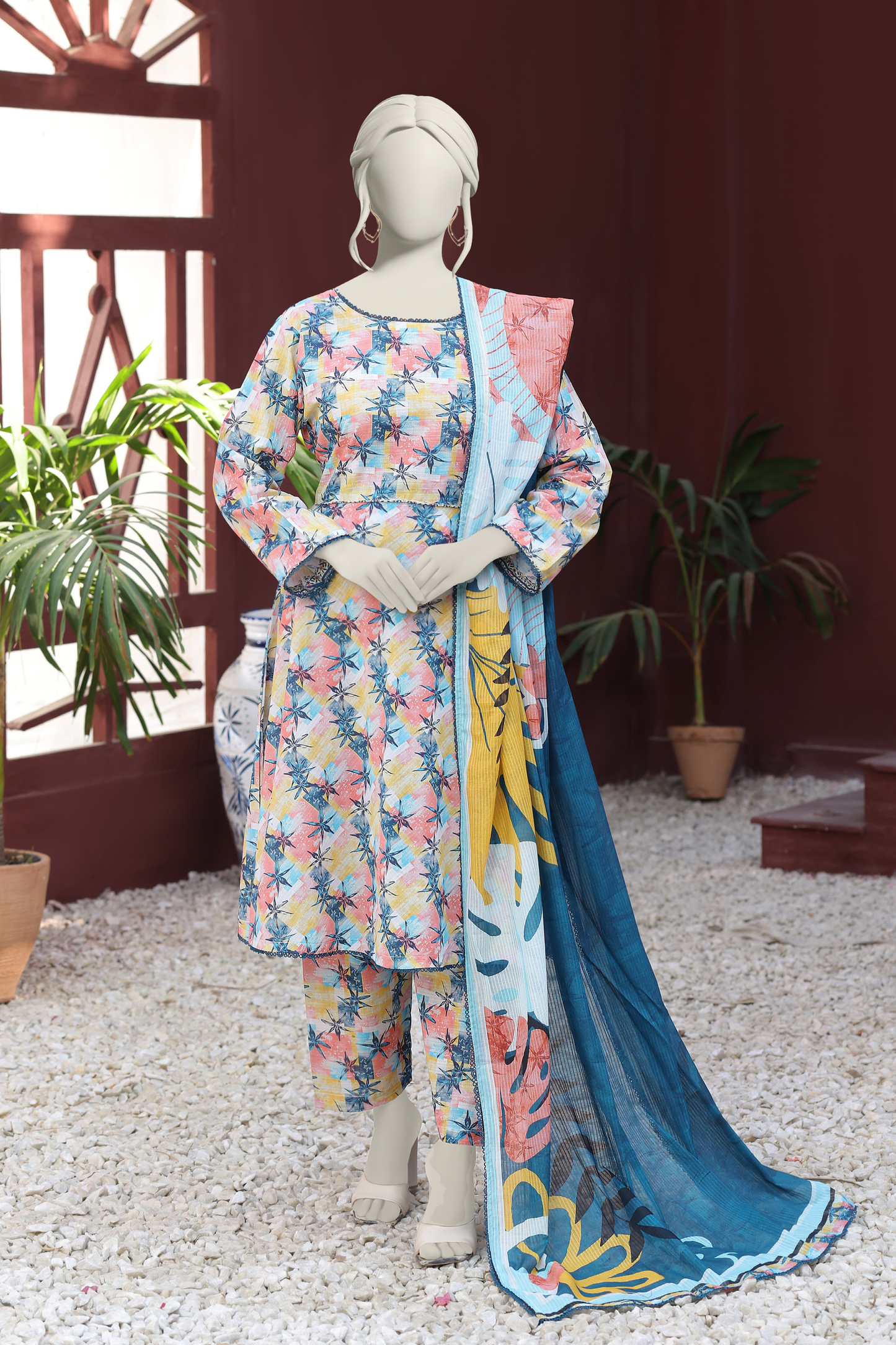 Almeerah Digital Printed Stripe Dora 3PC