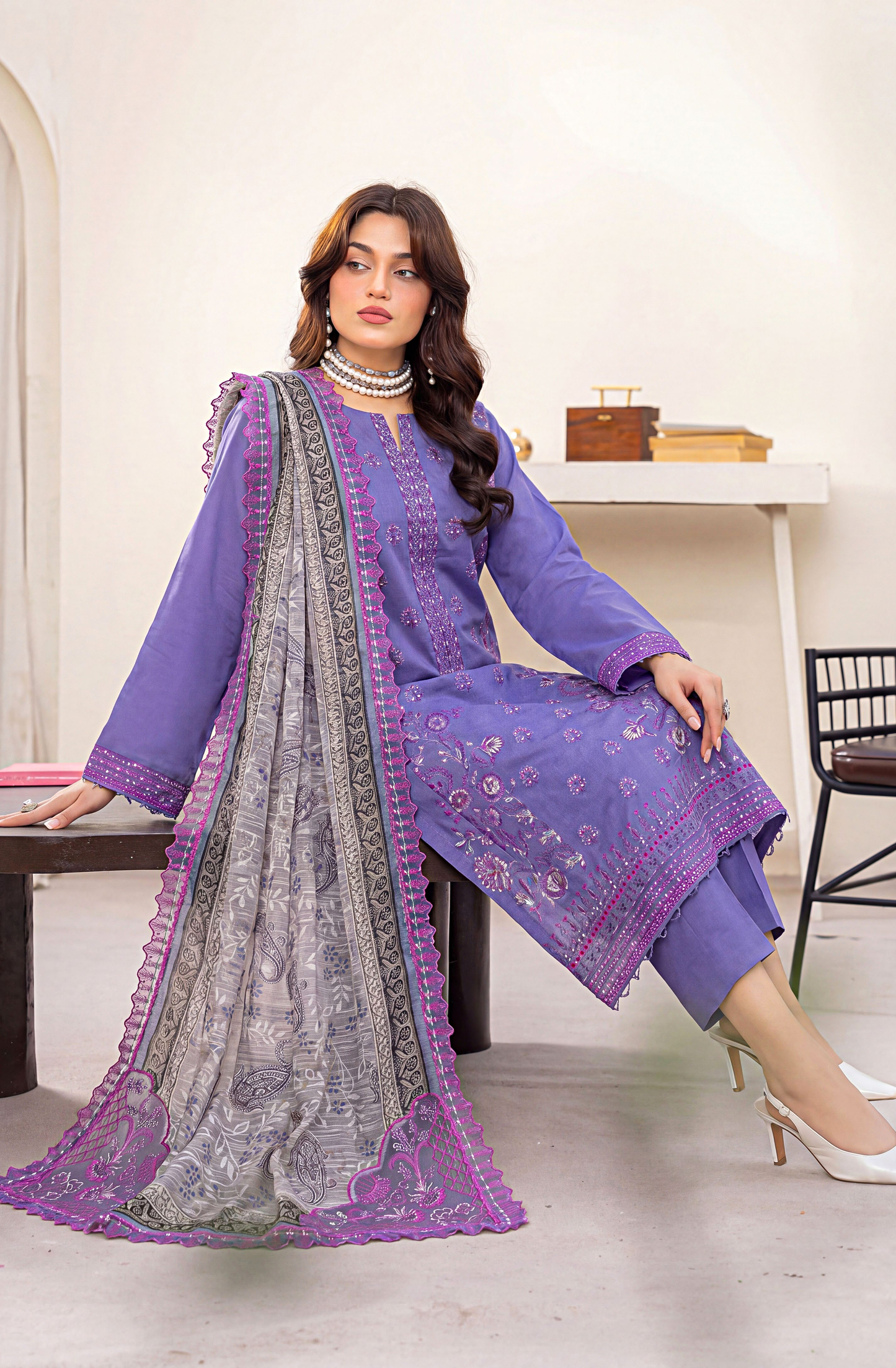 Meadows By Anaya Noor Emb Lawn With Organza Patches 3PC