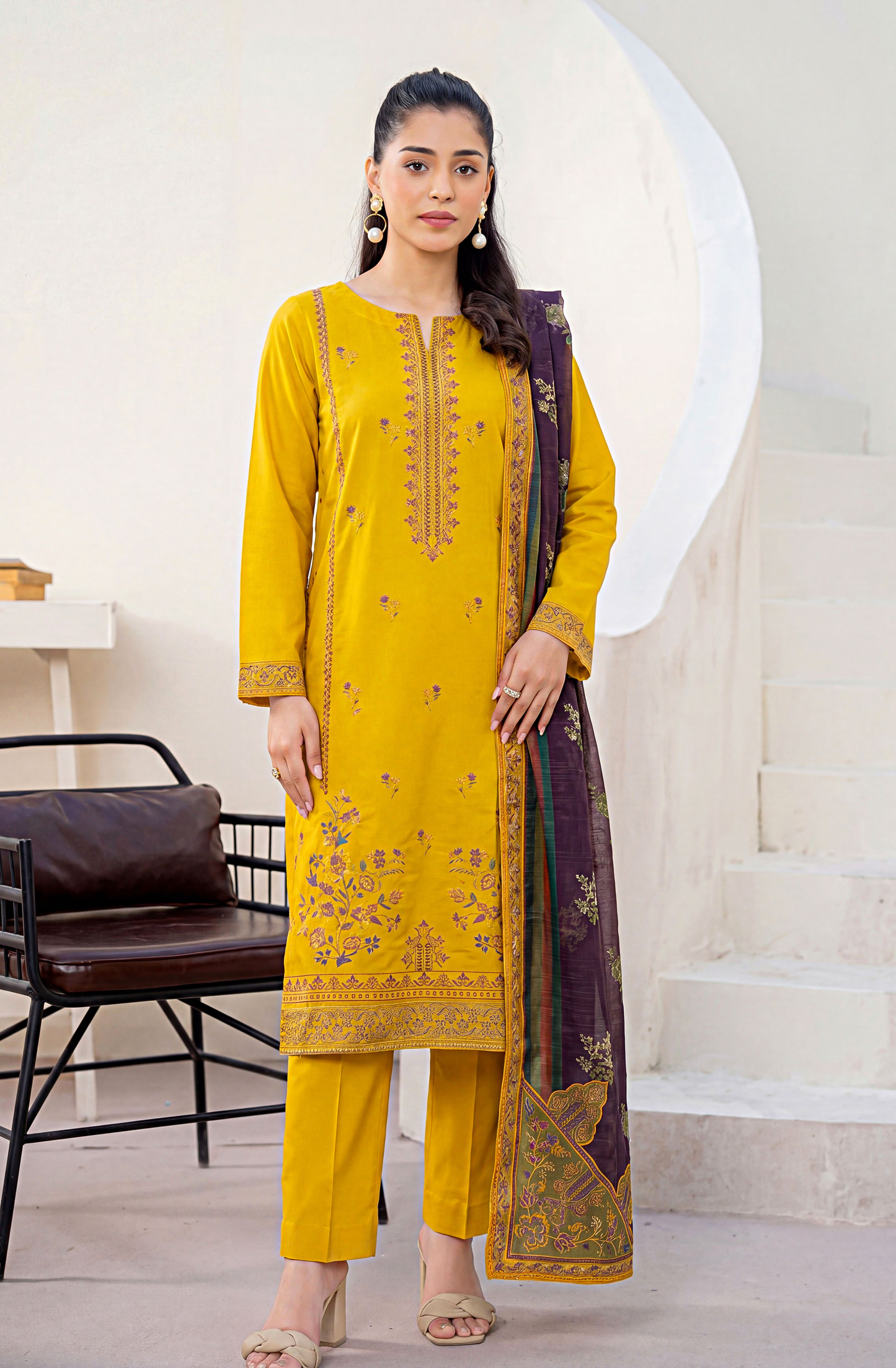 Meadows By Anaya Noor Emb Lawn With Organza Patches 3PC