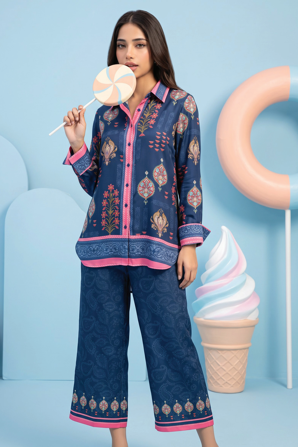 Zesh Winter Essential Printed Silk 2PC