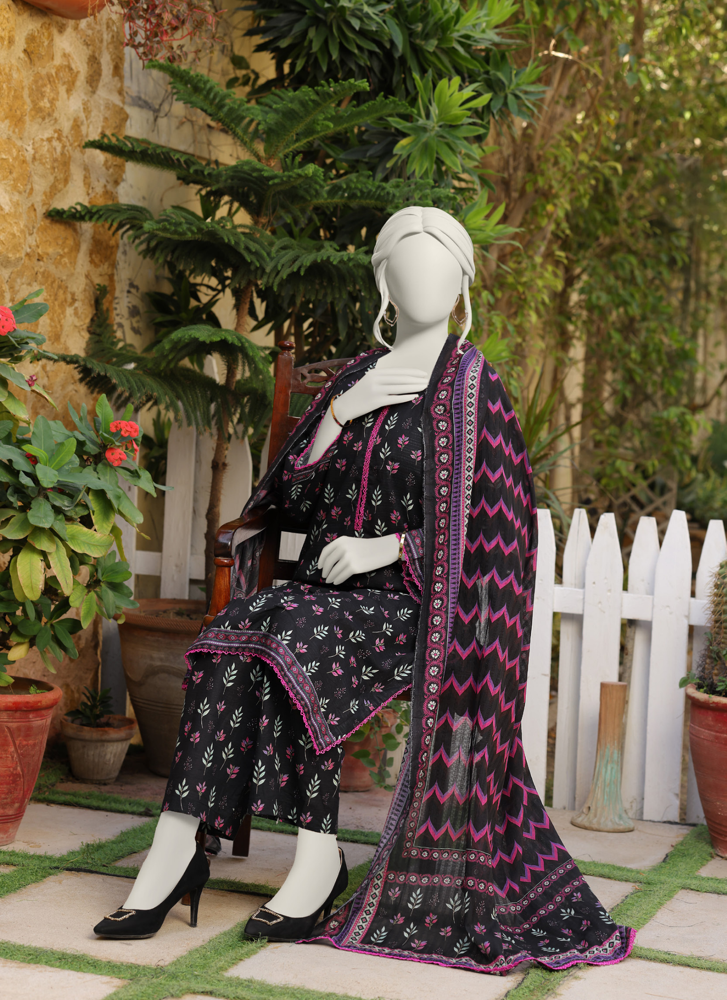 Almeerah Digital Printed Stripe Dora 3PC