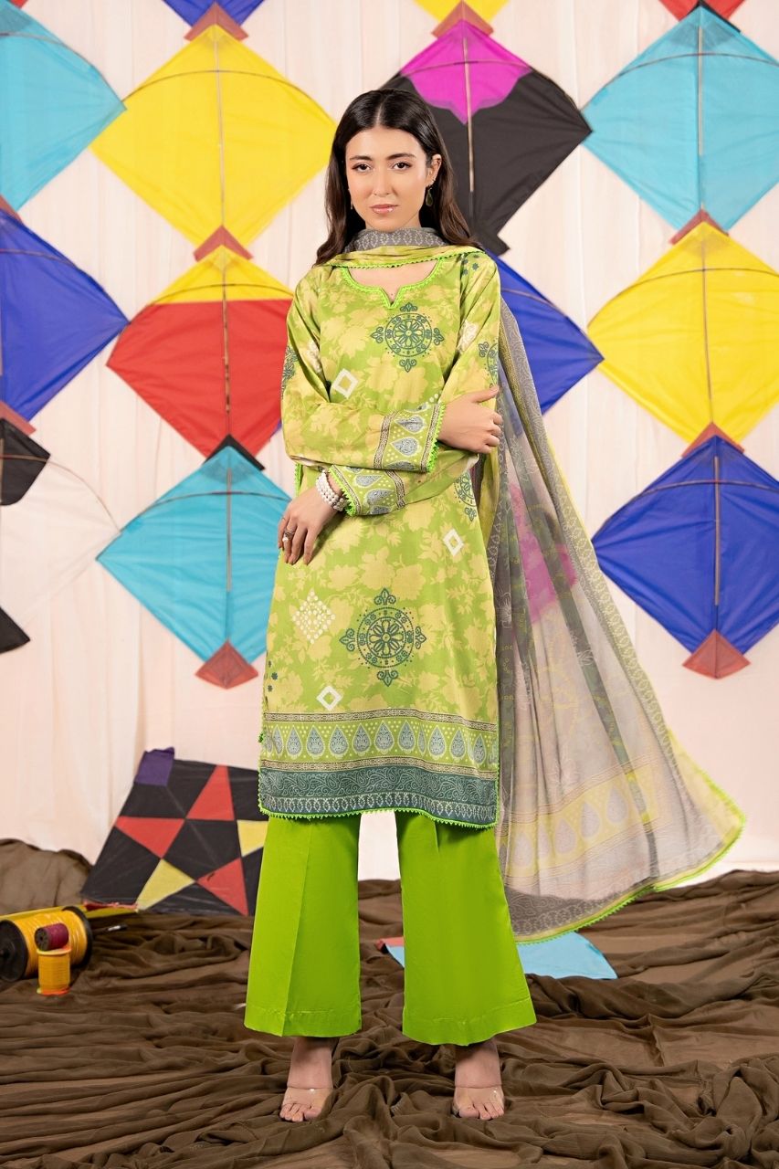 Zesh Airjet Printed Lawn With Bamber Chiffon Dupatta 3PC
