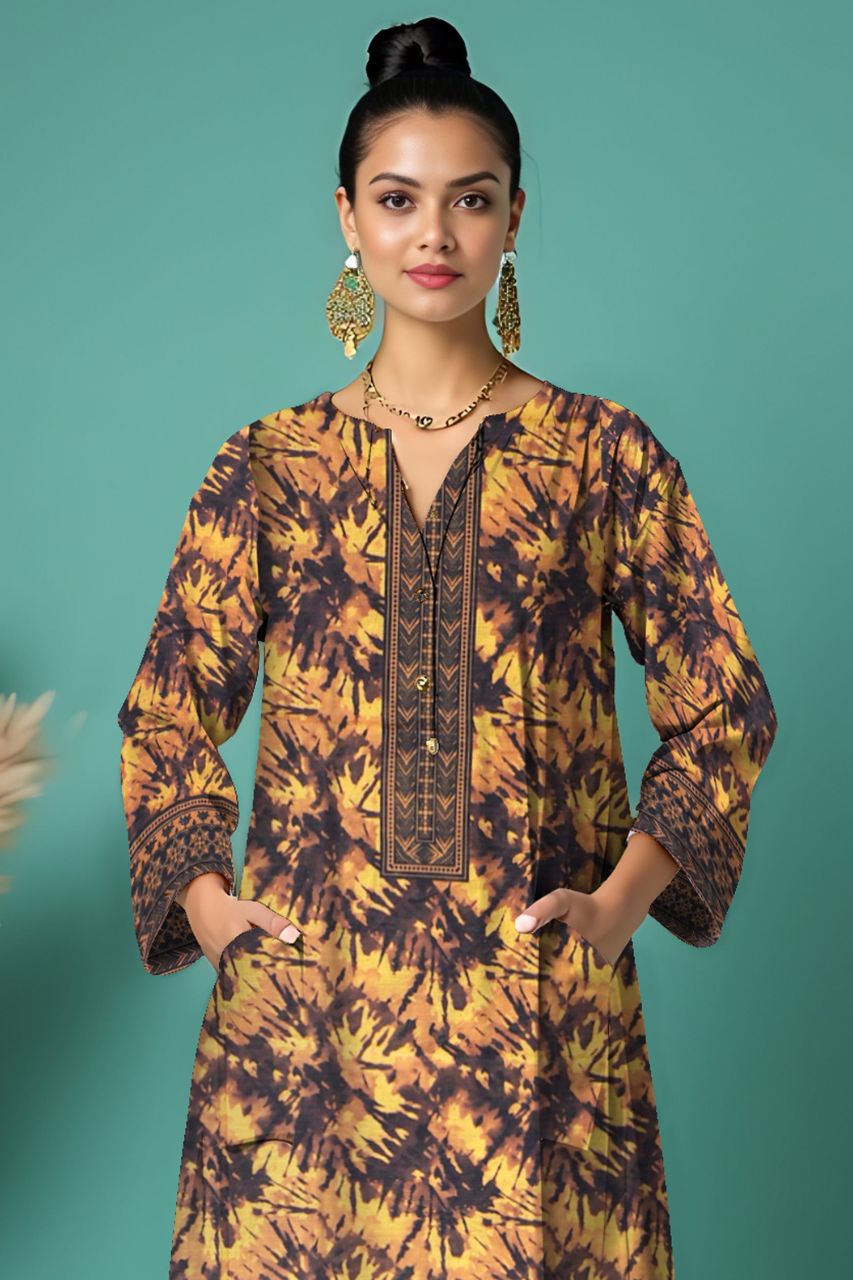 Wania Gold Premium Digital Printed Bana Dora Lawn 2PC