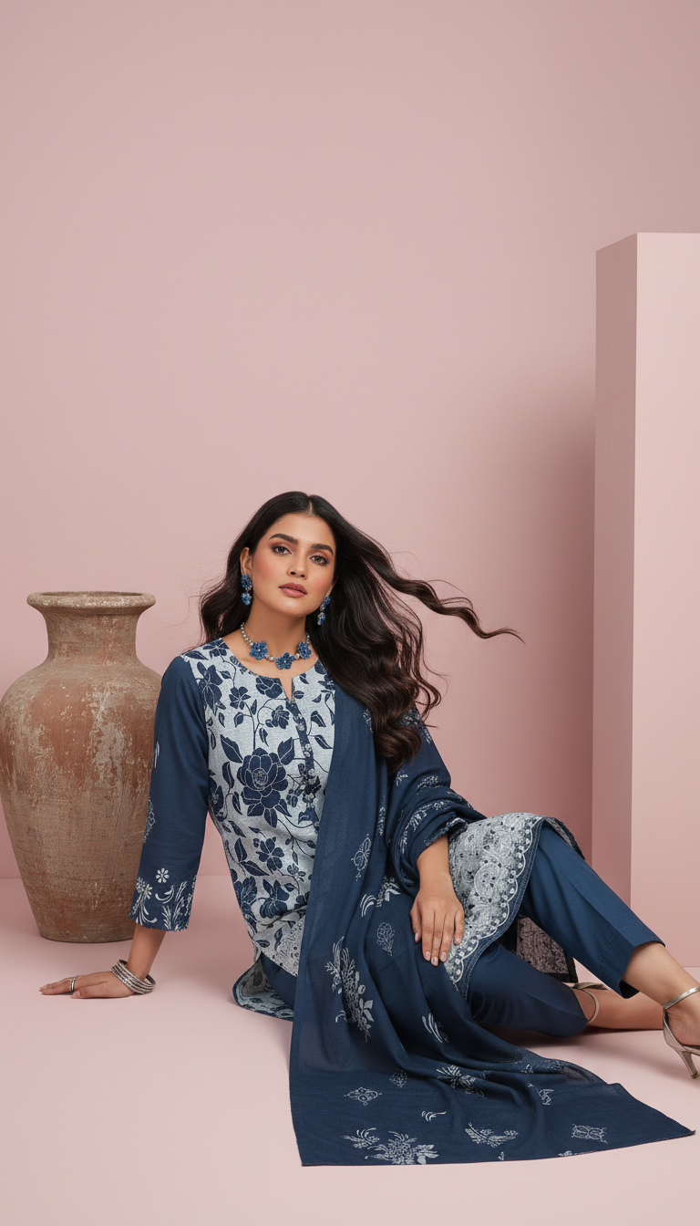 Moneva By Anaya Noor Digital Printed Chickenkari Lawn 3PC