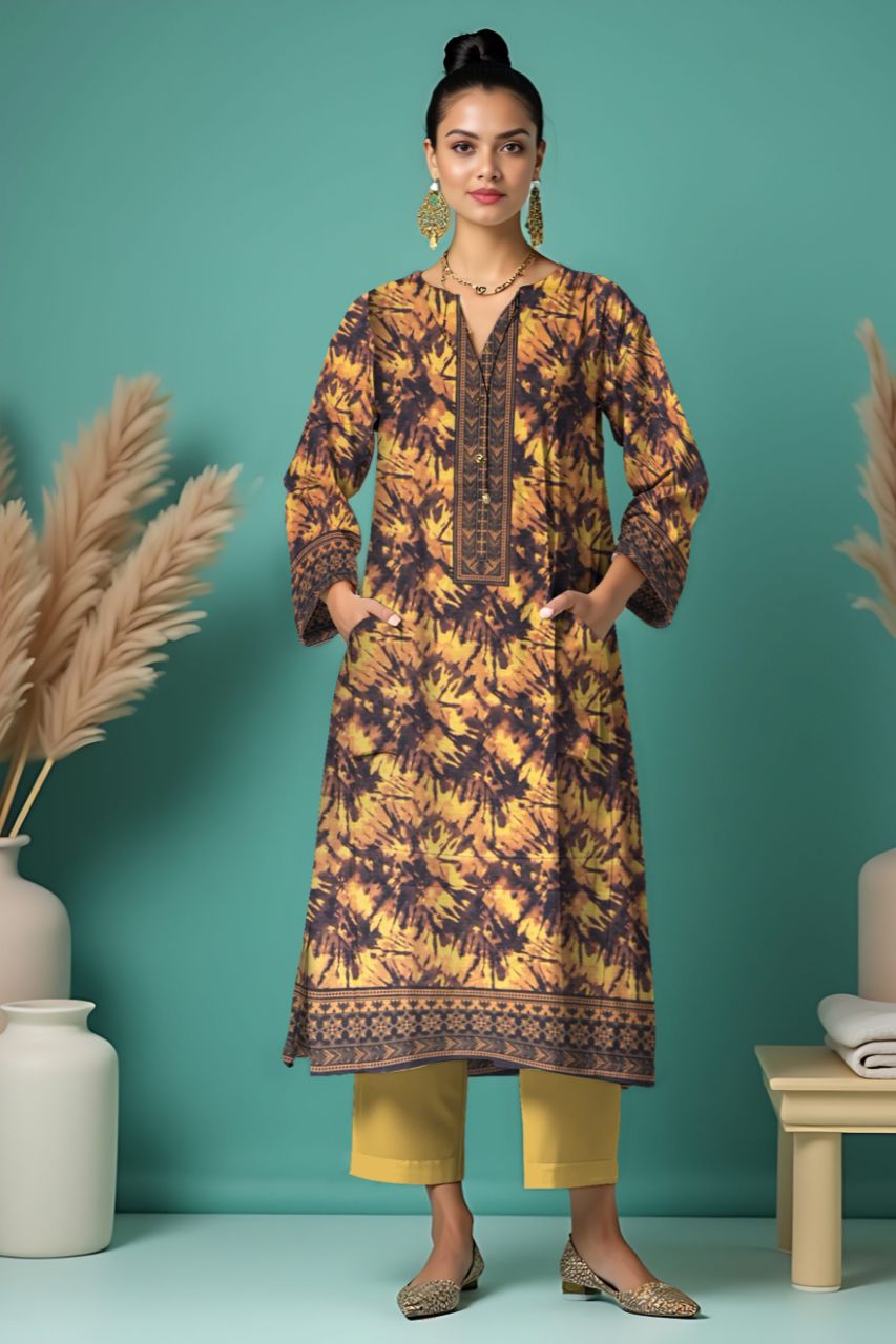 Wania Gold Premium Digital Printed Bana Dora Lawn 2PC