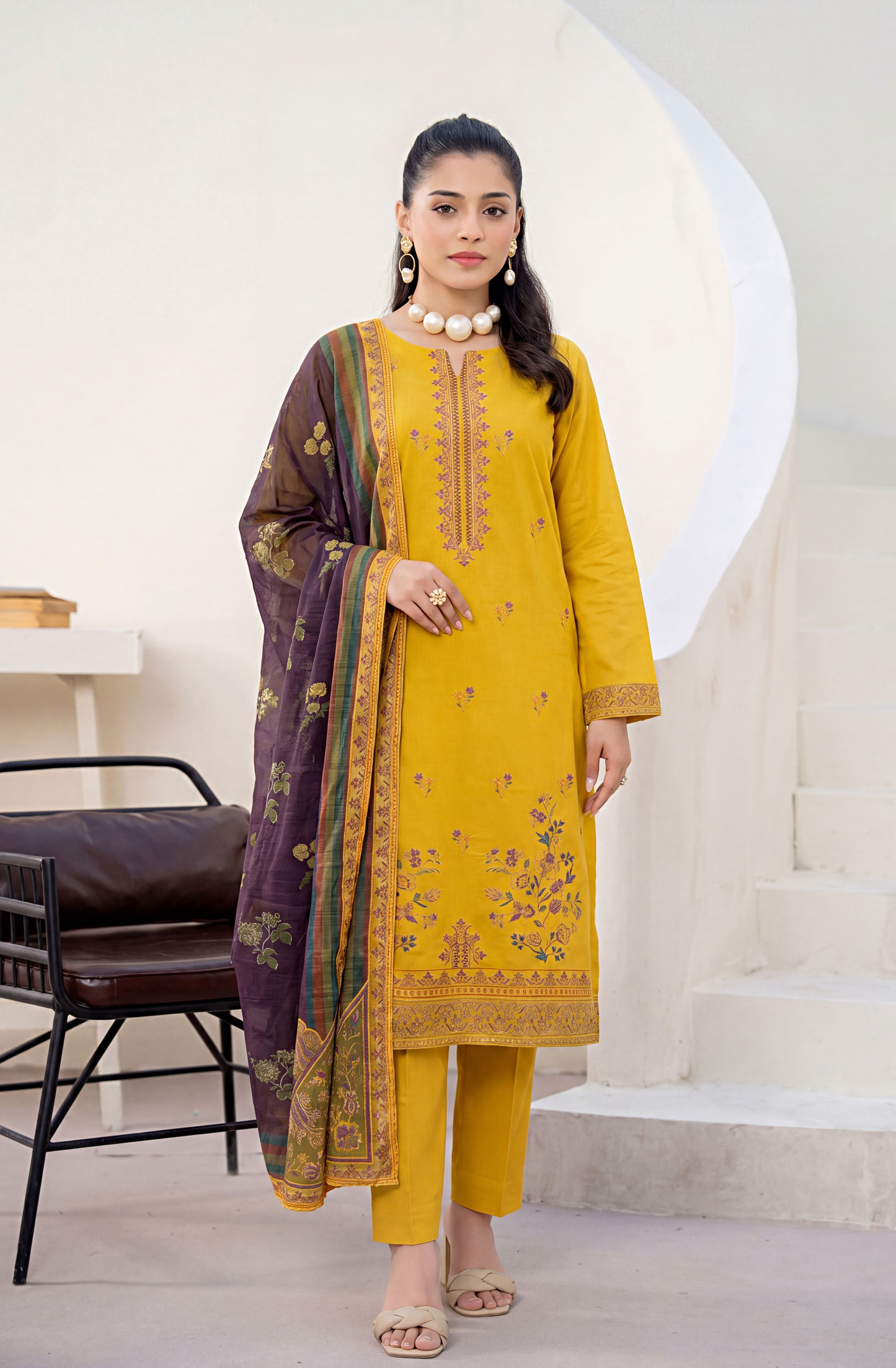Meadows By Anaya Noor Emb Lawn With Organza Patches 3PC