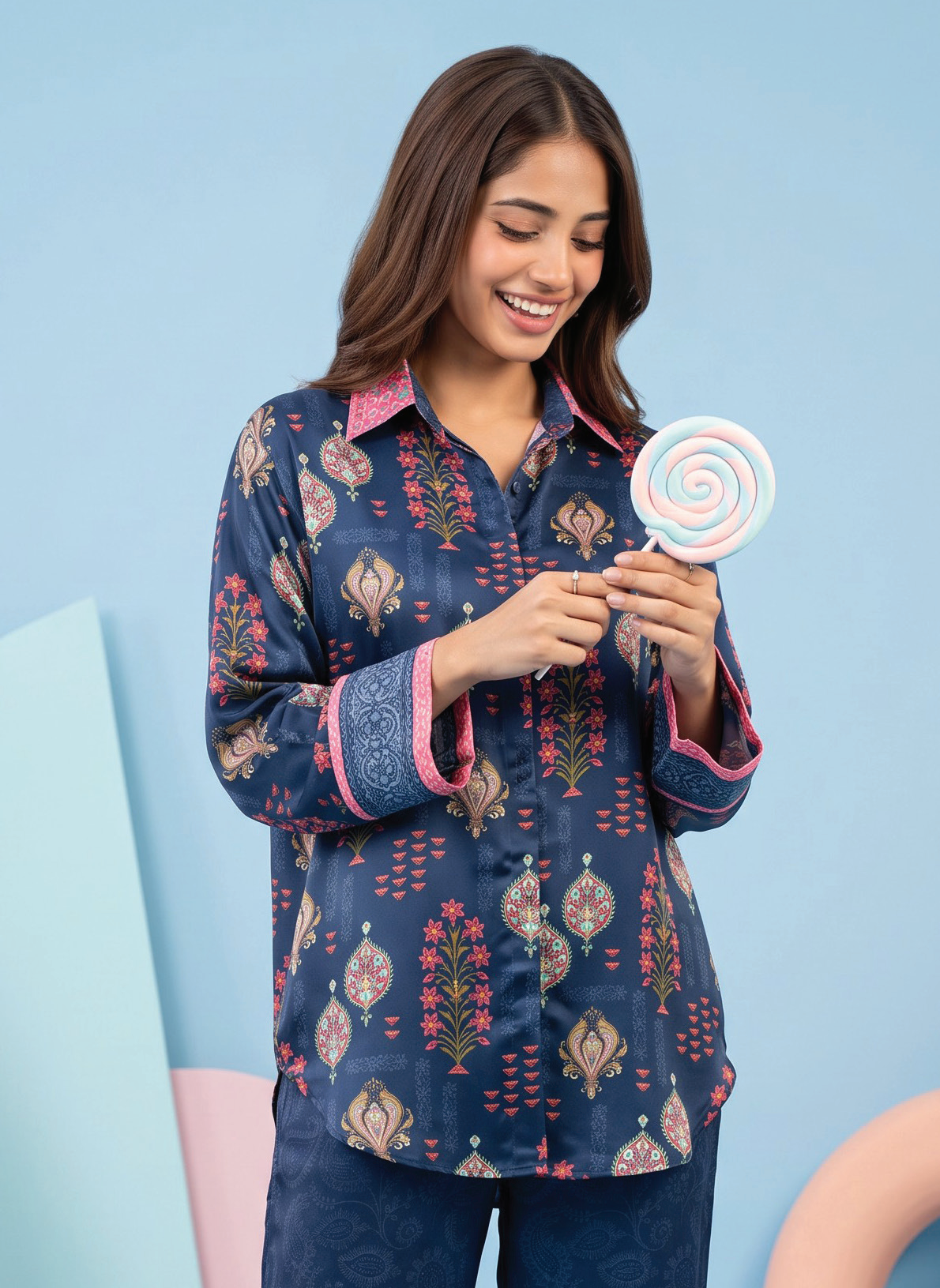 Zesh Winter Essential Printed Silk 2PC