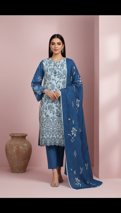 Moneva By Anaya Noor Digital Printed Chickenkari Lawn 3PC
