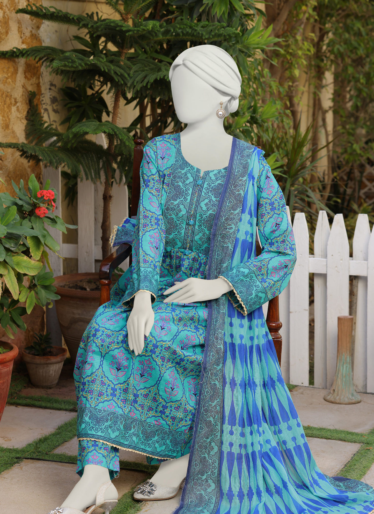 Almeerah Digital Printed Stripe Dora 3PC