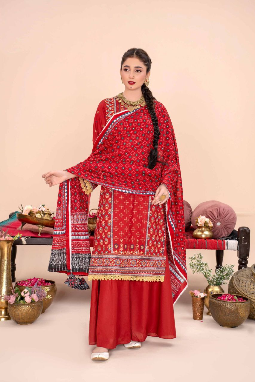 Ajrak By Premium Digital Printed Lawn 3PC