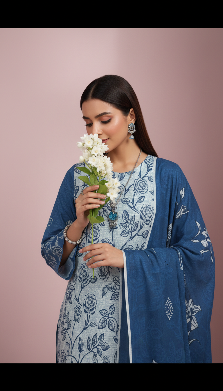 Moneva By Anaya Noor Digital Printed Chickenkari Lawn 3PC