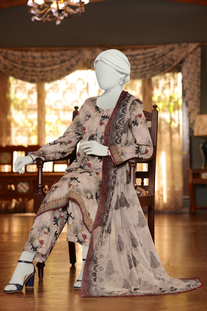Almeerah Digital Printed Stripe Dora 3PC