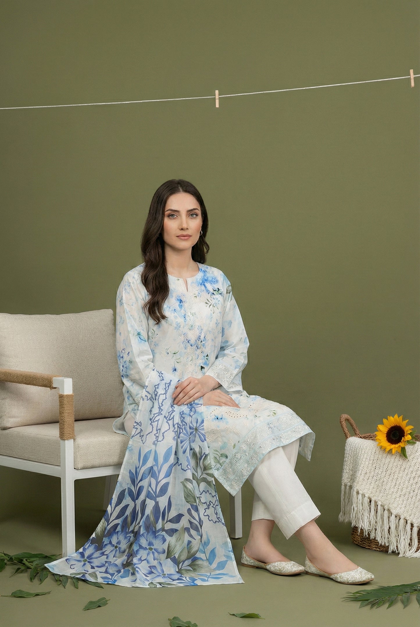 Shajar By Anaya Noor Printed & Emb Chickenkari Lawn 3PC