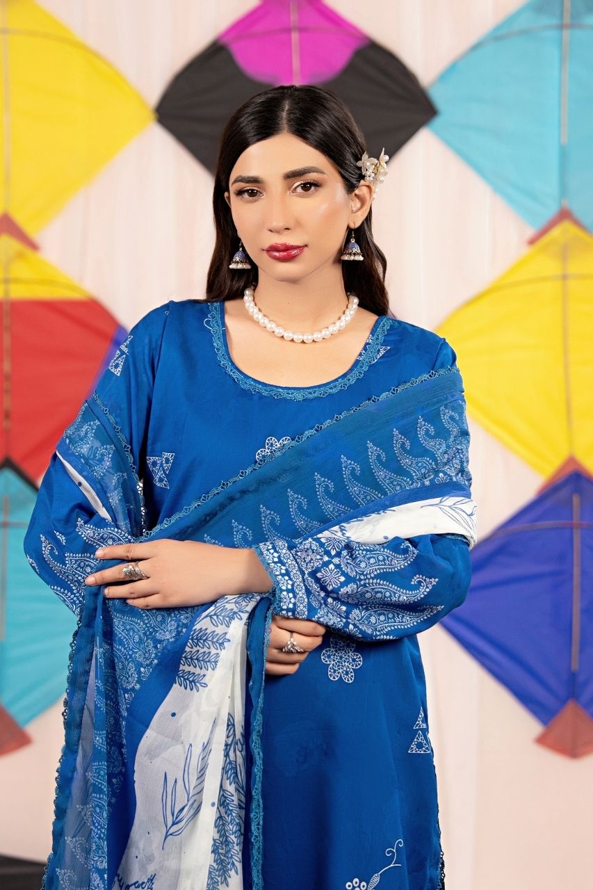 Zesh Airjet Printed Lawn With Bamber Chiffon Dupatta 3PC