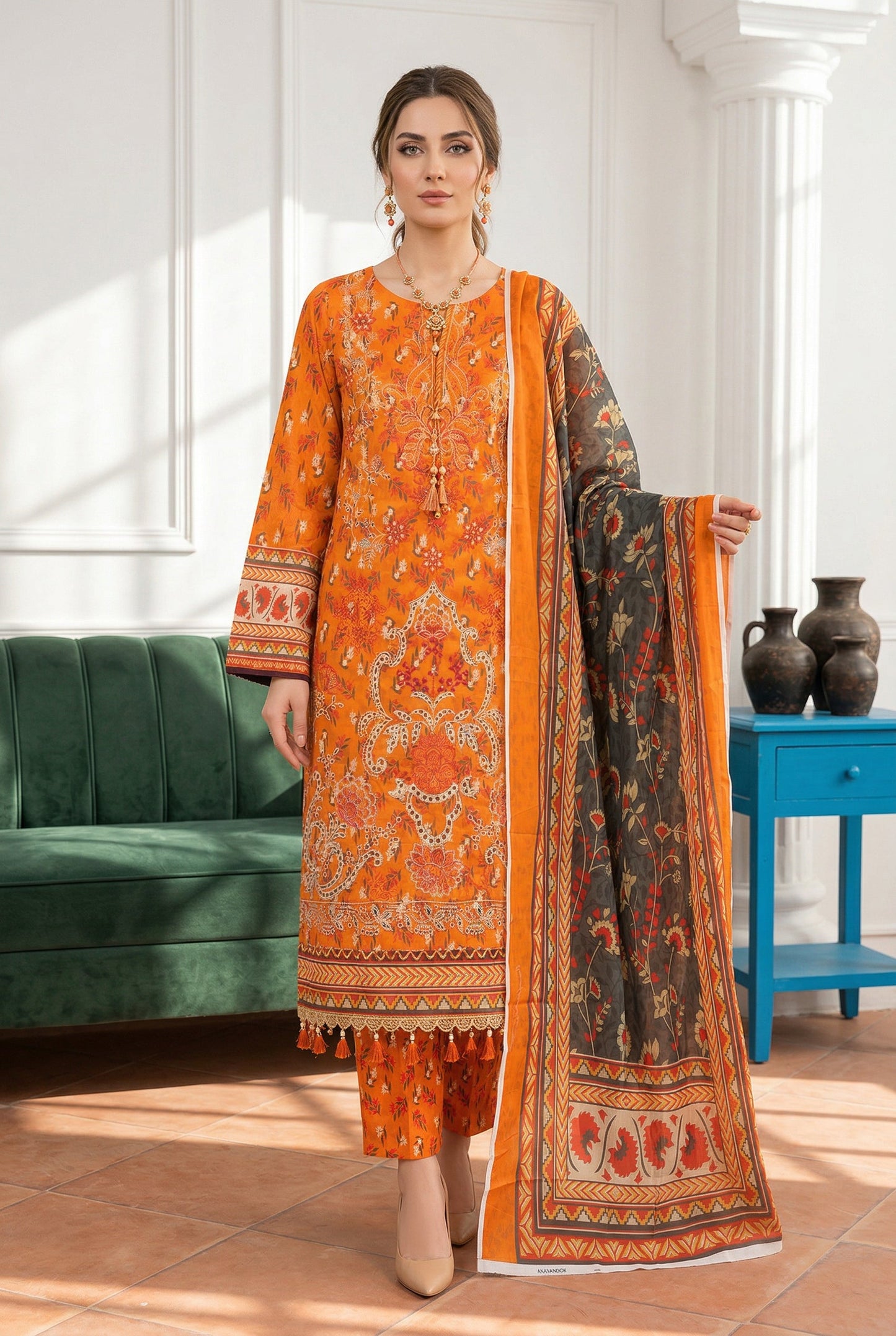 Angan By Anaya Noor Emb & Printed Lawn 3PC
