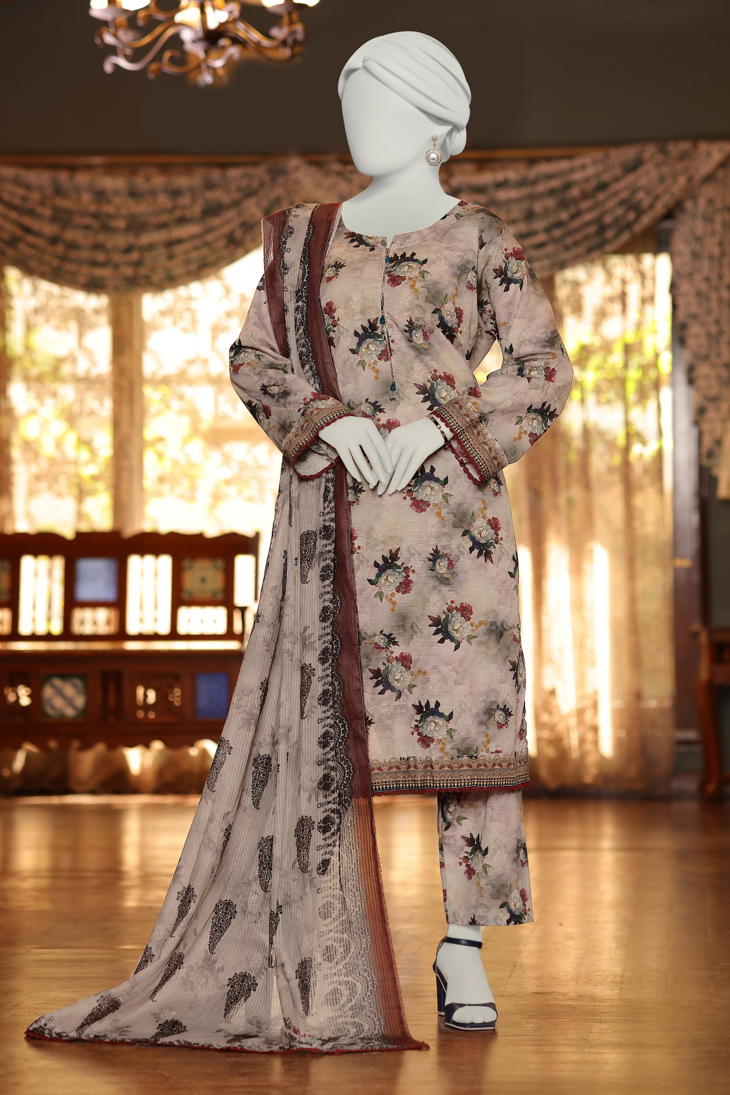 Almeerah Digital Printed Stripe Dora 3PC