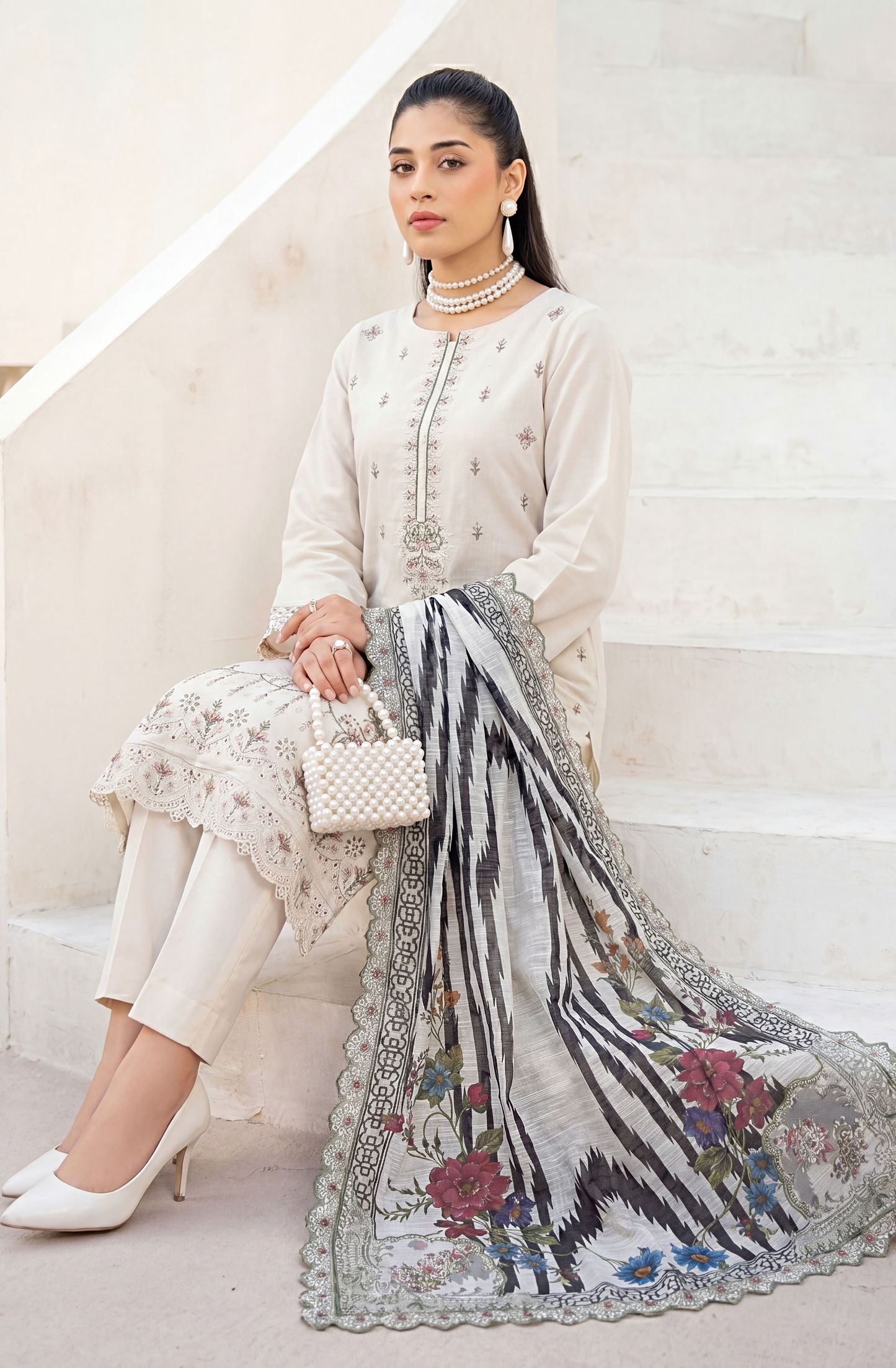 Meadows By Anaya Noor Emb Lawn With Organza Patches 3PC