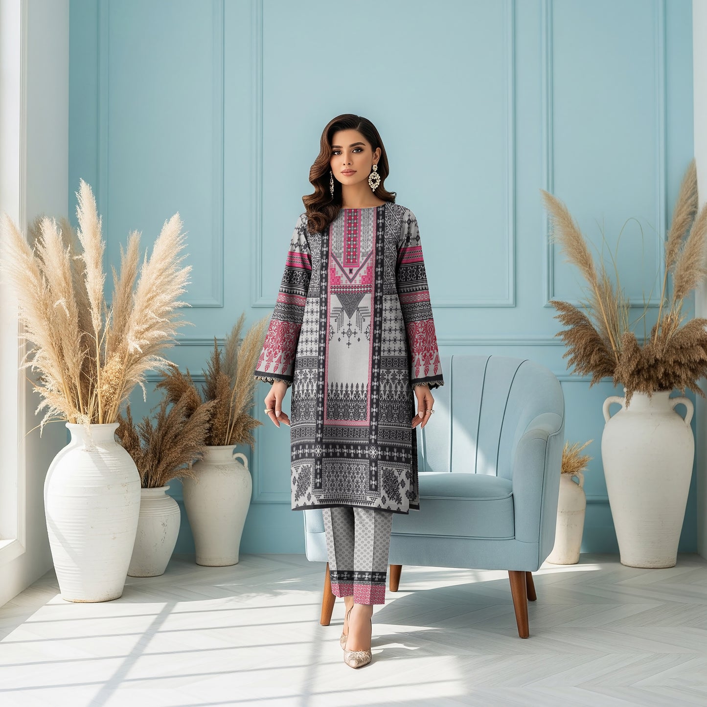 Anaya Noor Printed Lawn Co-ard Set 2PC