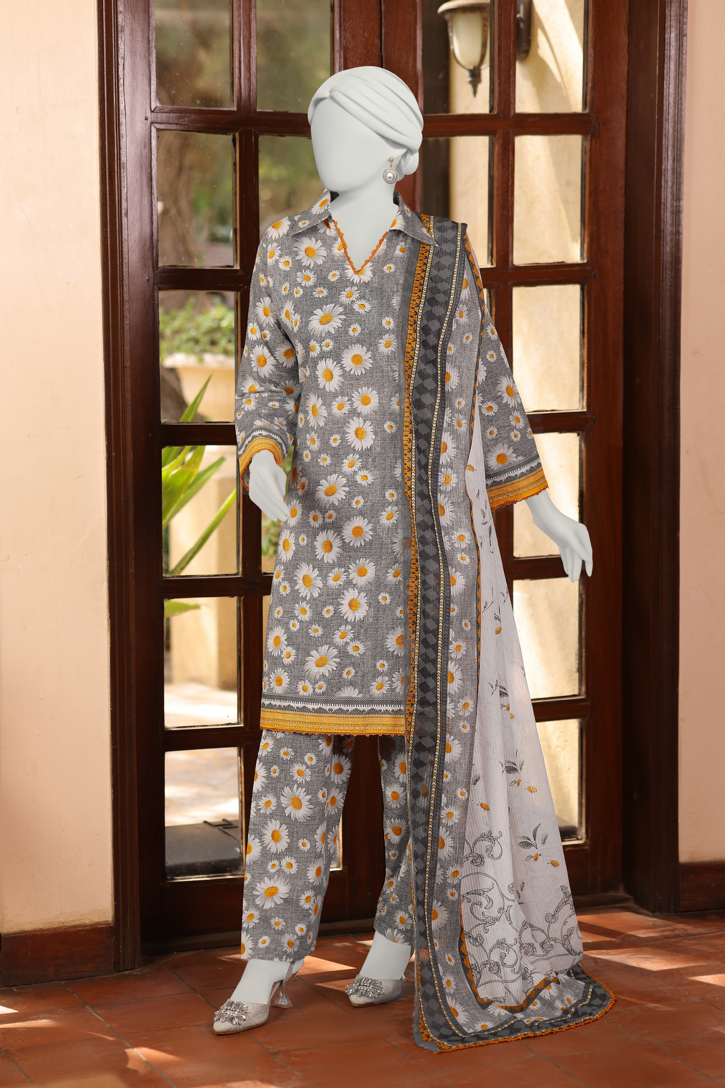 Almeerah Digital Printed Stripe Dora 3PC