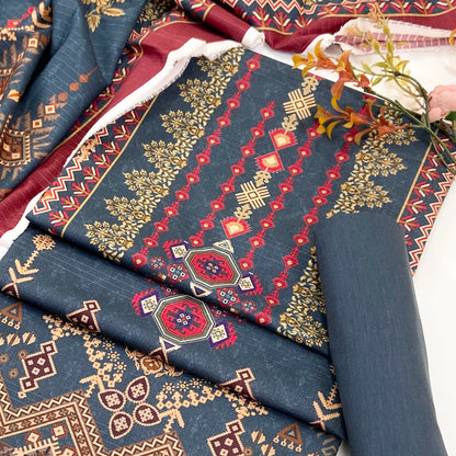 Zesh Printed Velvet Dora Viscose 3PC