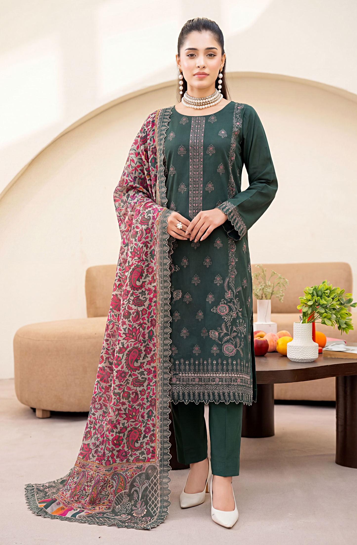 Meadows By Anaya Noor Emb Lawn With Organza Patches 3PC