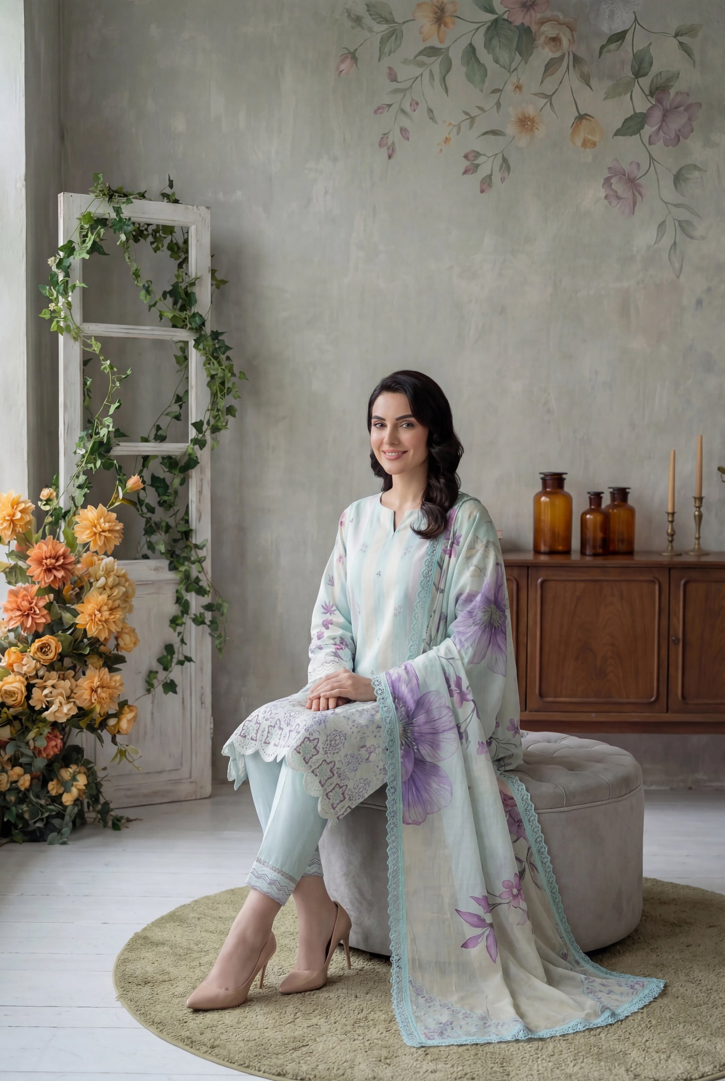 Zevek By Anaya Noor Printed & Chickenkari Lawn 3PC